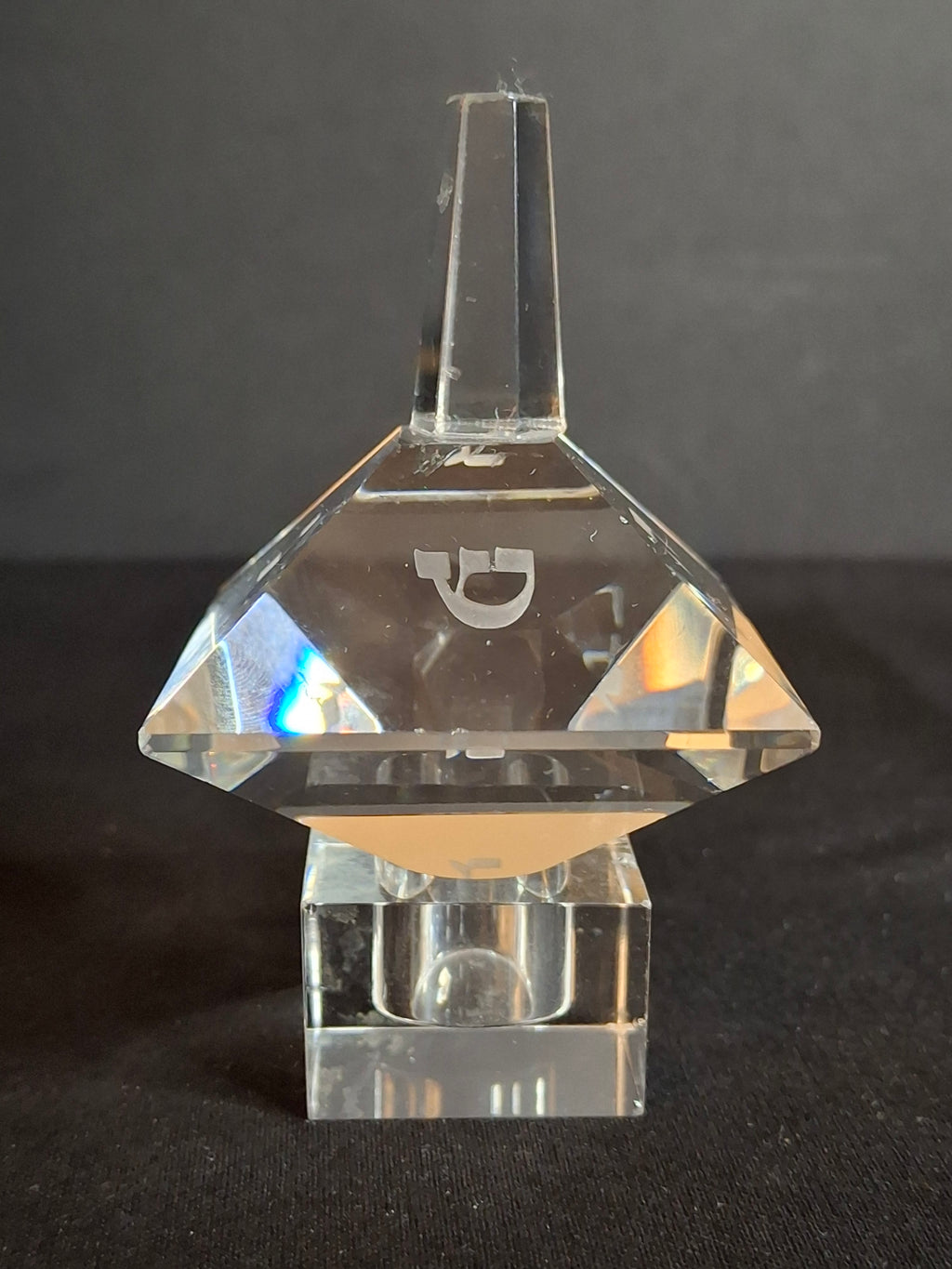 Vintage Faceted Cut Clear Crystal Hanukkah Dreidel Top with Matching Stand