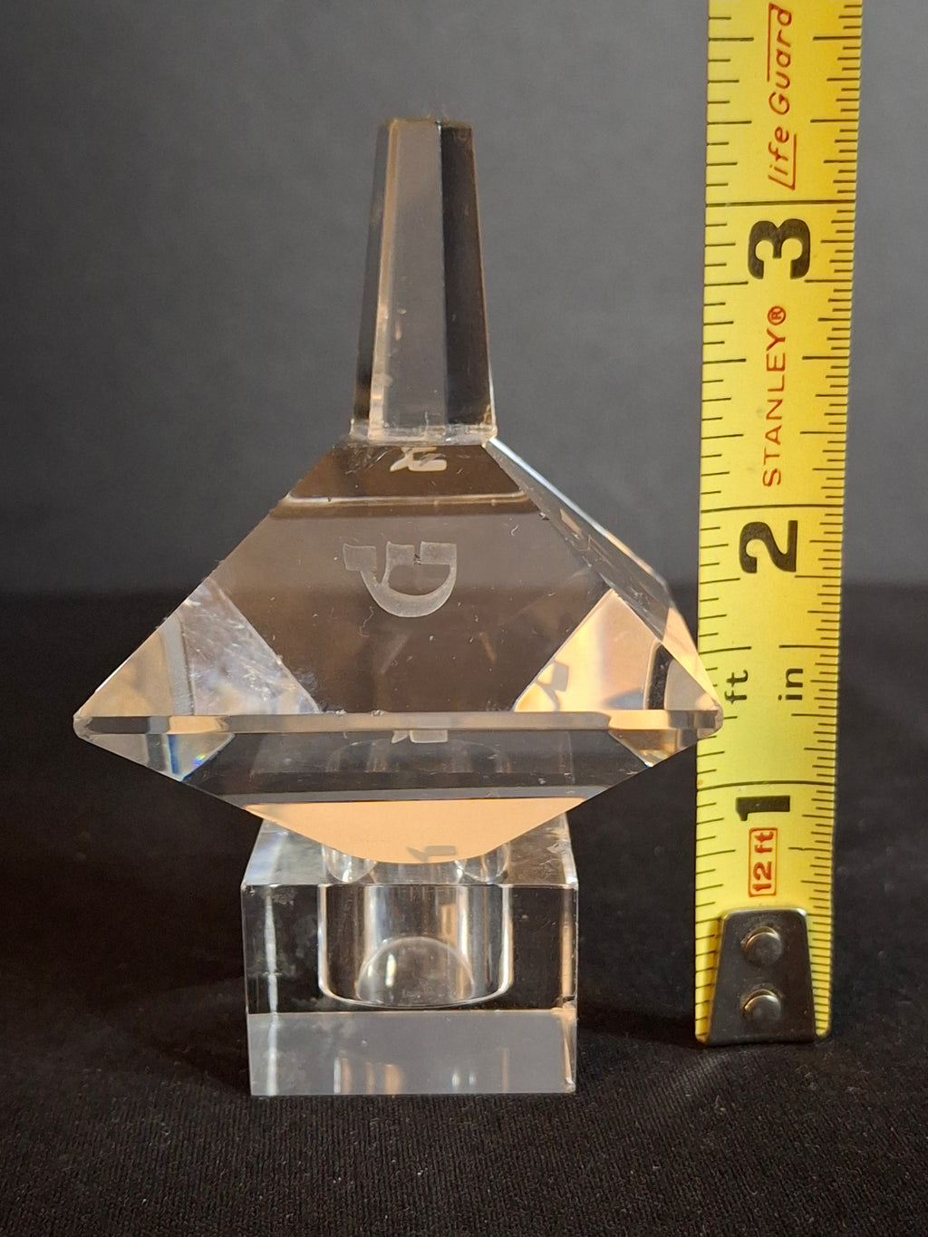 Vintage Faceted Cut Clear Crystal Hanukkah Dreidel Top with Matching Stand