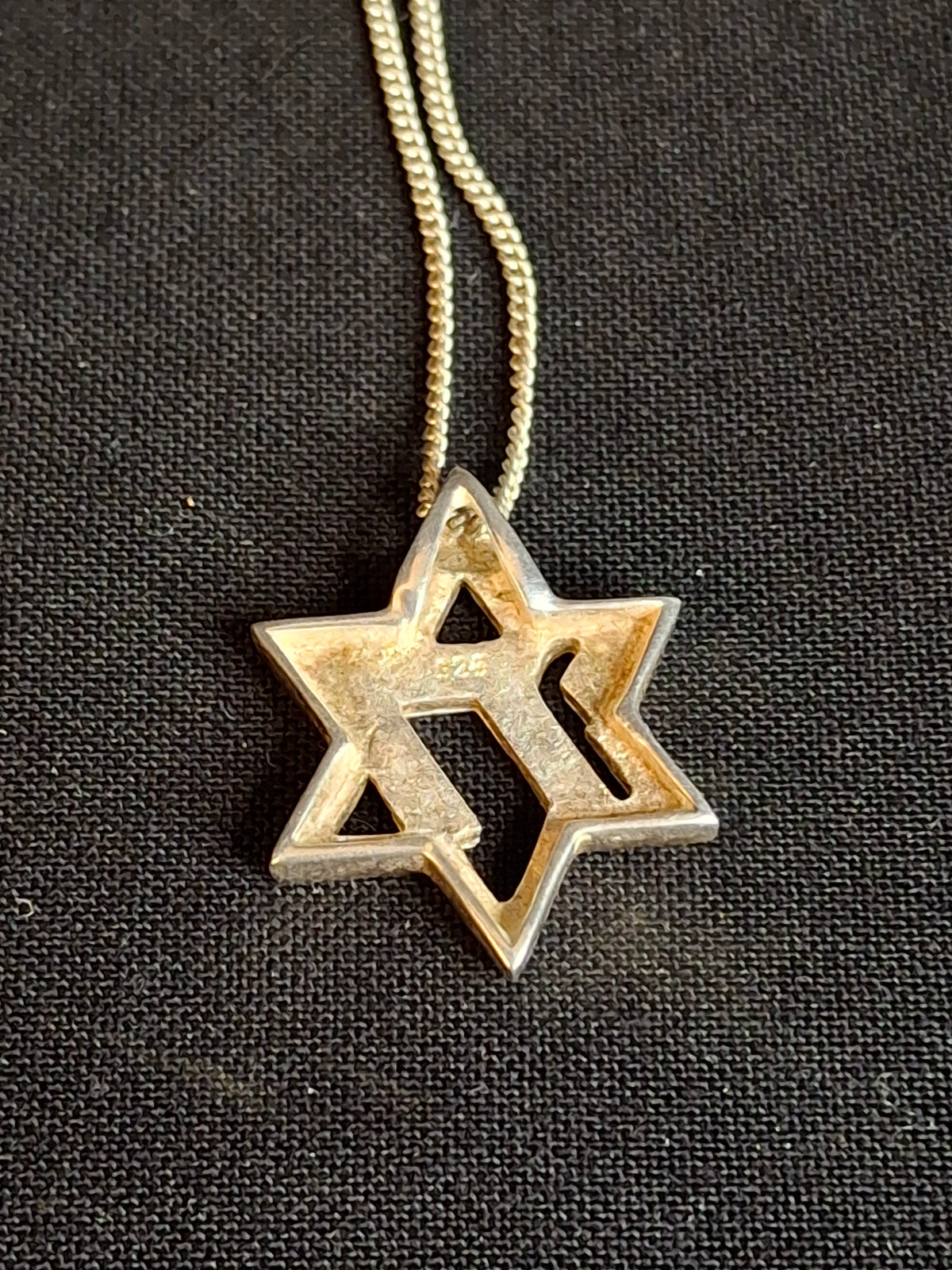 Vintage 925 Sterling Silver Blue Opal Star of David Chai Pendant Necklace 8.5"