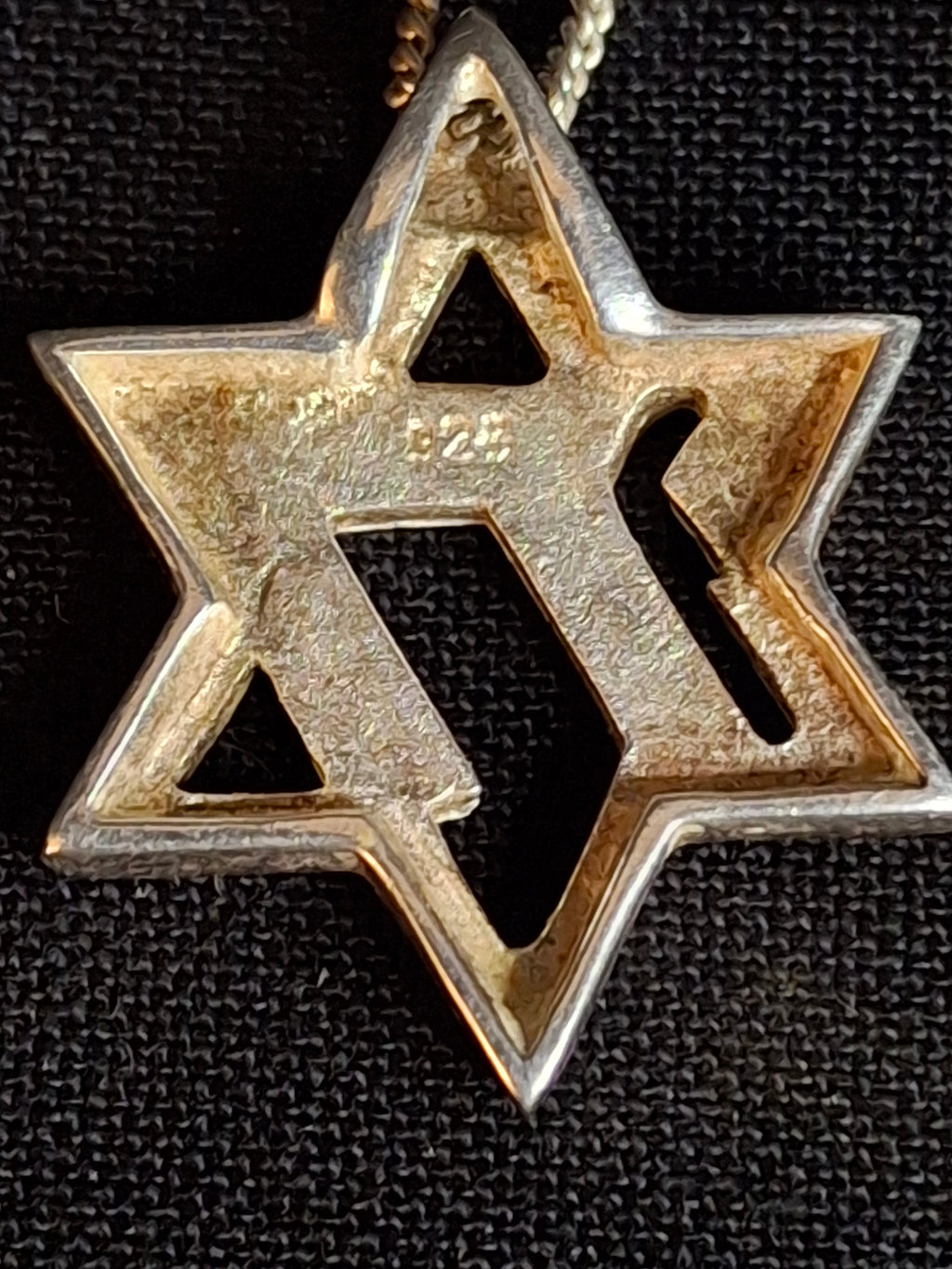 Vintage 925 Sterling Silver Blue Opal Star of David Chai Pendant Necklace 8.5"