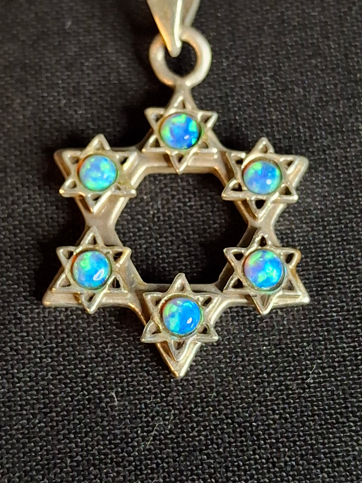Sterling Silver 925 Israeli Magen David Opal Star of David Pendant Necklace Miriam