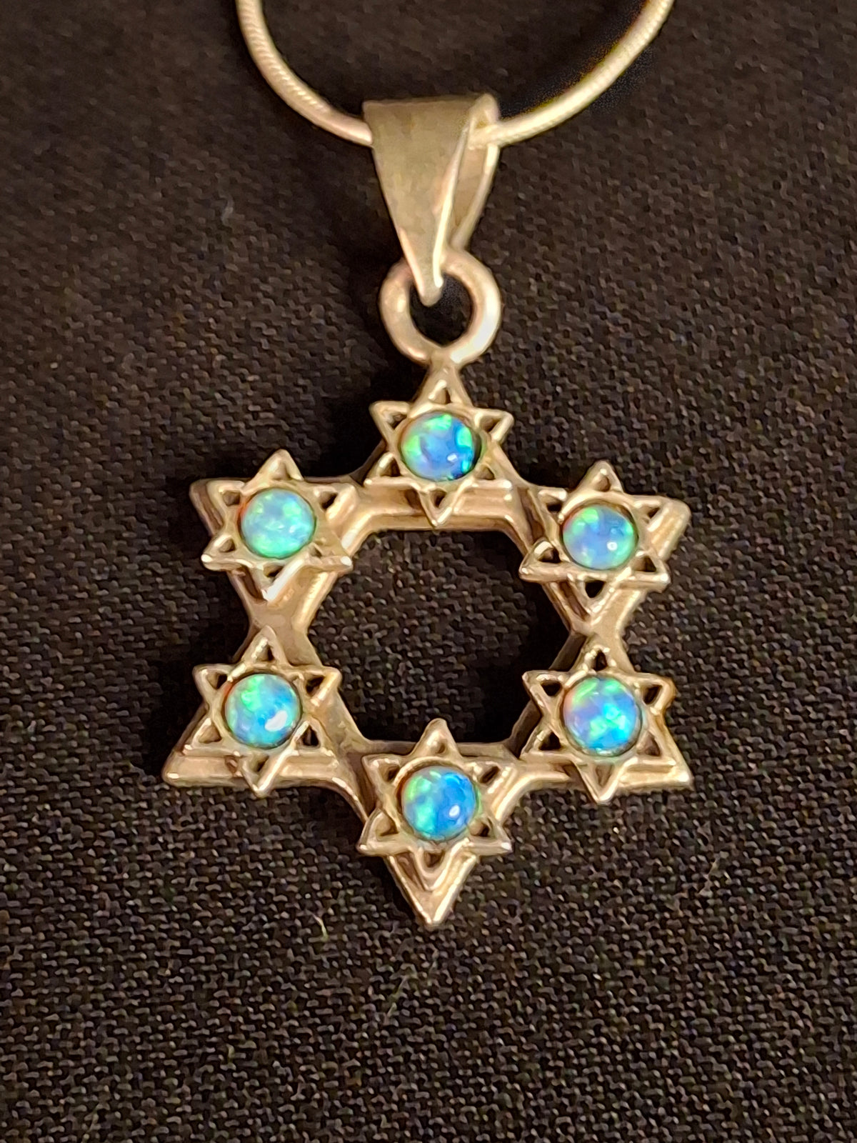 Sterling Silver 925 Israeli Magen David Opal Star of David Pendant Necklace Miriam
