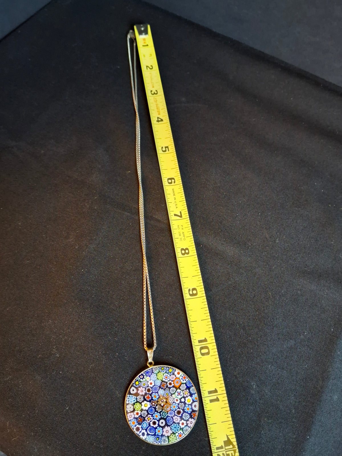 Vintage Venetian Murano Glass Millefiori Magen David Pendant 925 Sterling Silver Box Chain Necklace Judaica