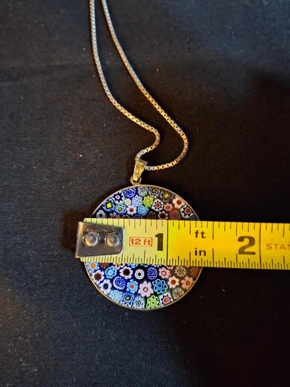 Vintage Venetian Murano Glass Millefiori Magen David Pendant 925 Sterling Silver Box Chain Necklace Judaica