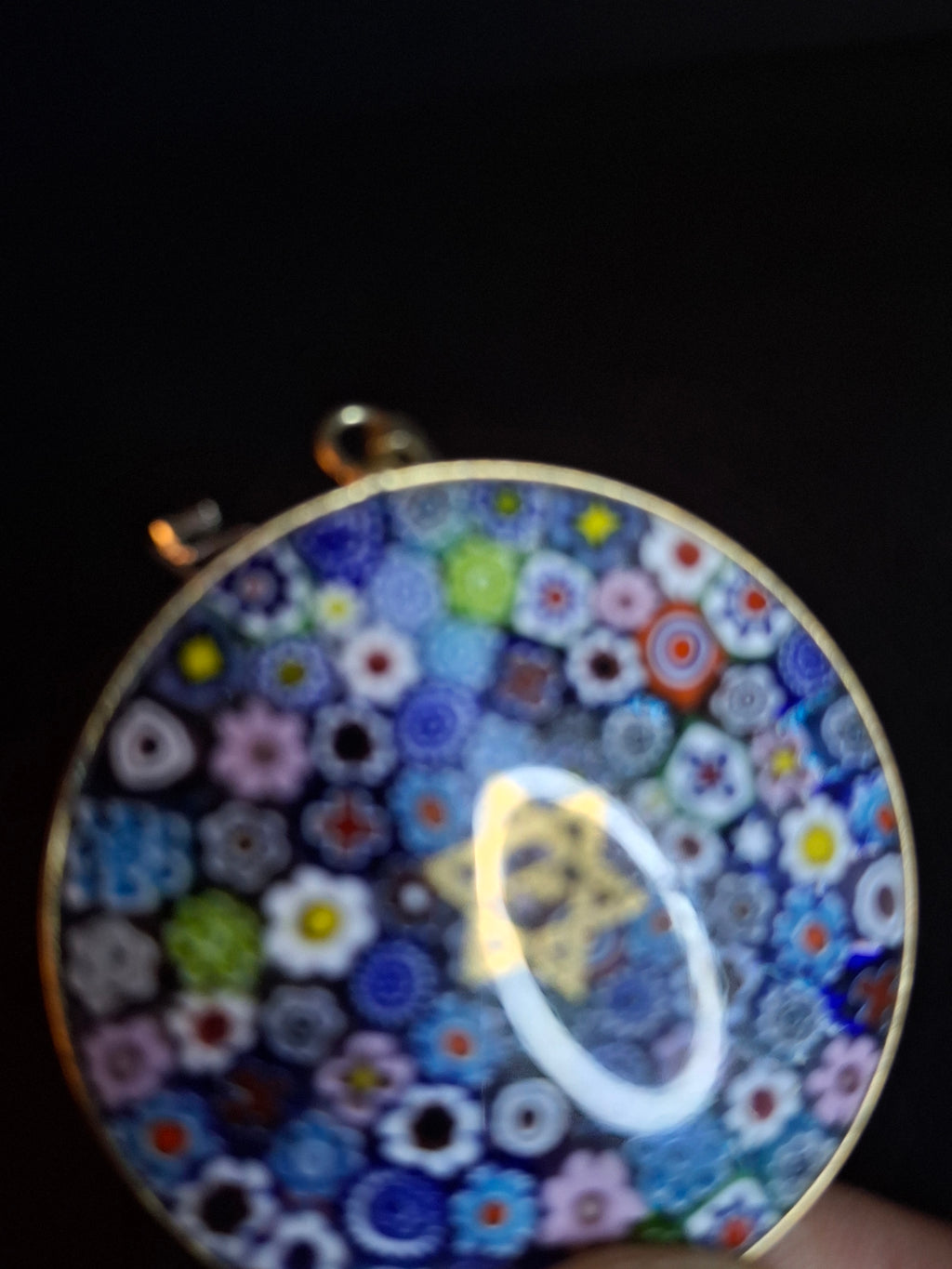 Vintage Venetian Murano Glass Millefiori Magen David Pendant 925 Sterling Silver Box Chain Necklace Judaica
