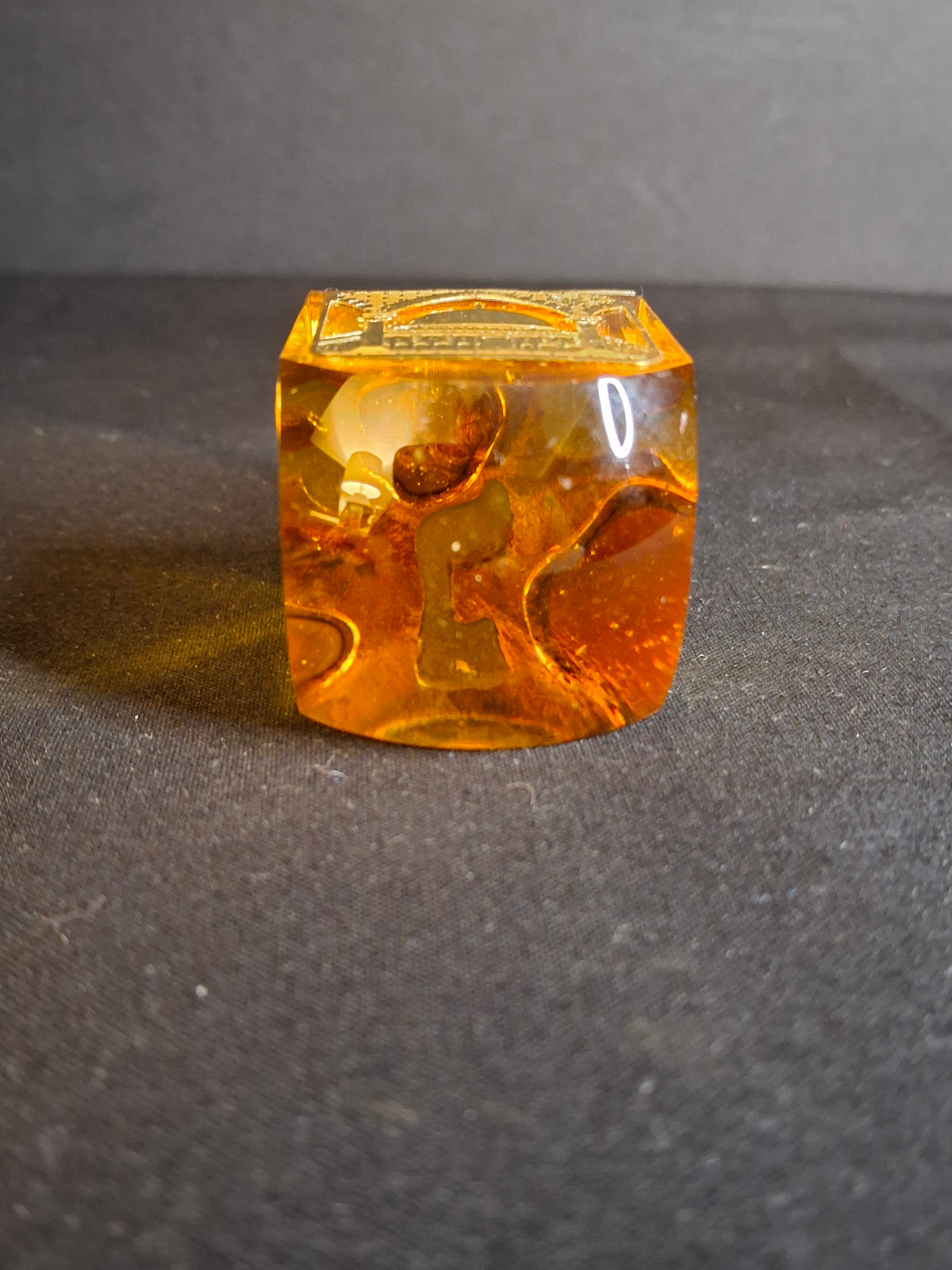 Vintage Amber Crystal Dreidel Jerusalem Landmarks Gold Brass Top Hanukkah Sevivon