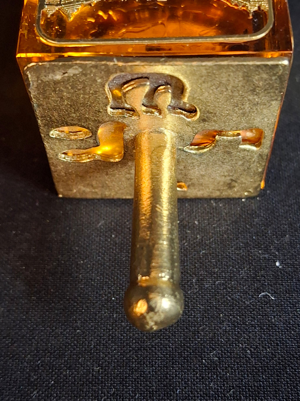 Vintage Amber Crystal Dreidel Jerusalem Landmarks Gold Brass Top Hanukkah Sevivon