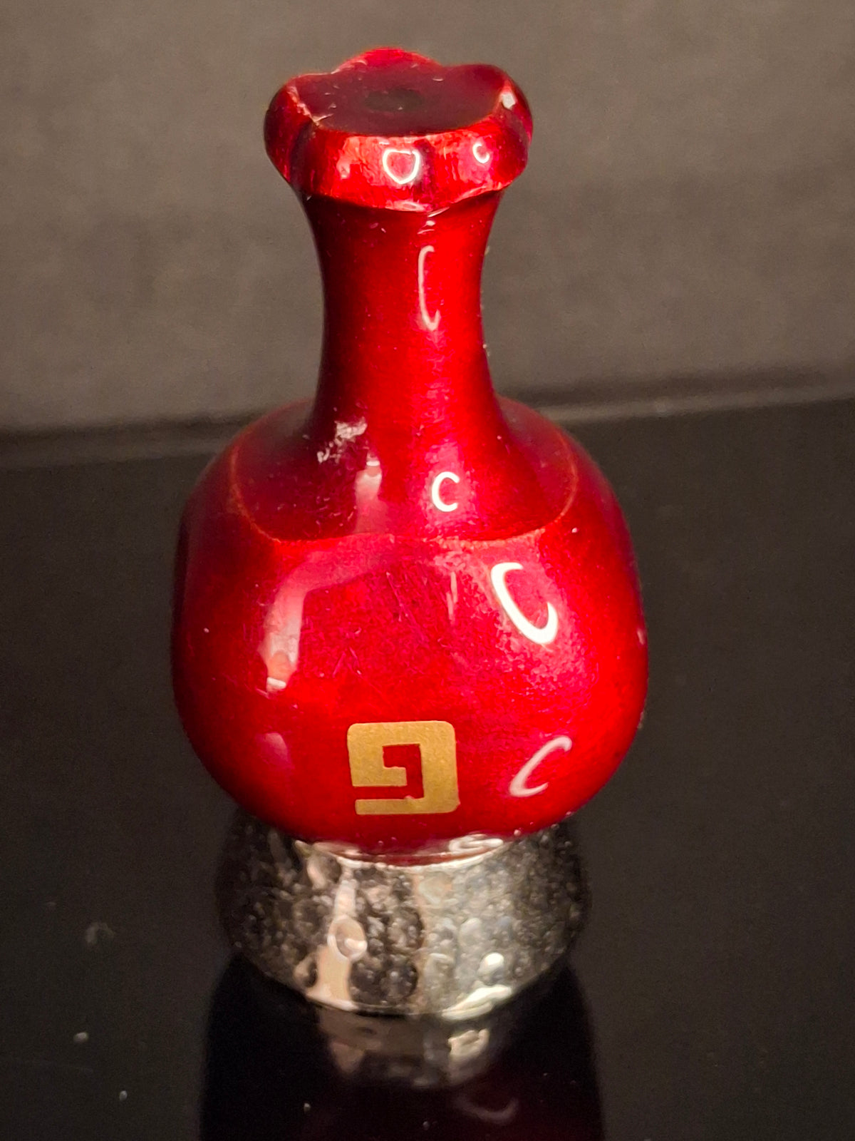Modern Enamel Pomegranate Dreidel Sevivon Solid Metal Gilt Hebrew Letters Base Stand