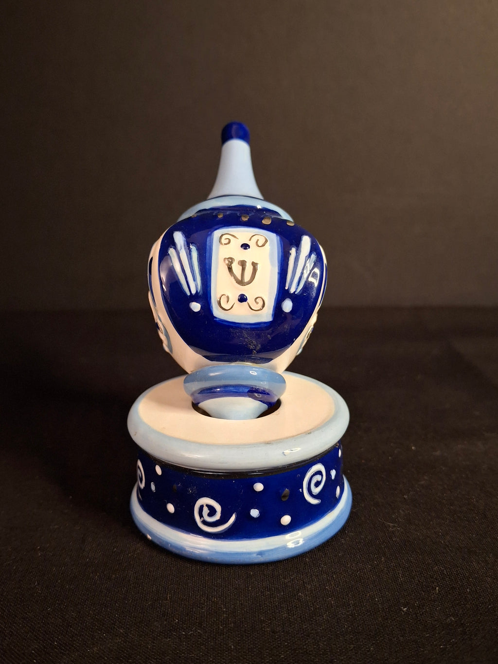 Rite Lite Jacob Rosenthal Ceramic Dreidel with Stand Susan Fischer Weis Blue White