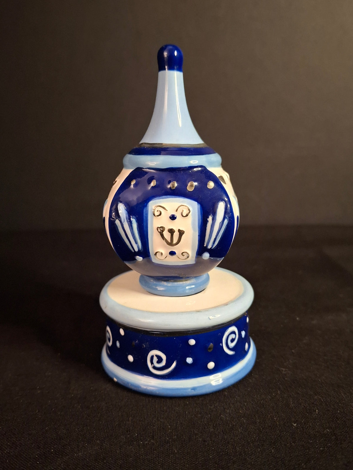 Rite Lite Jacob Rosenthal Ceramic Dreidel with Stand Susan Fischer Weis Blue White