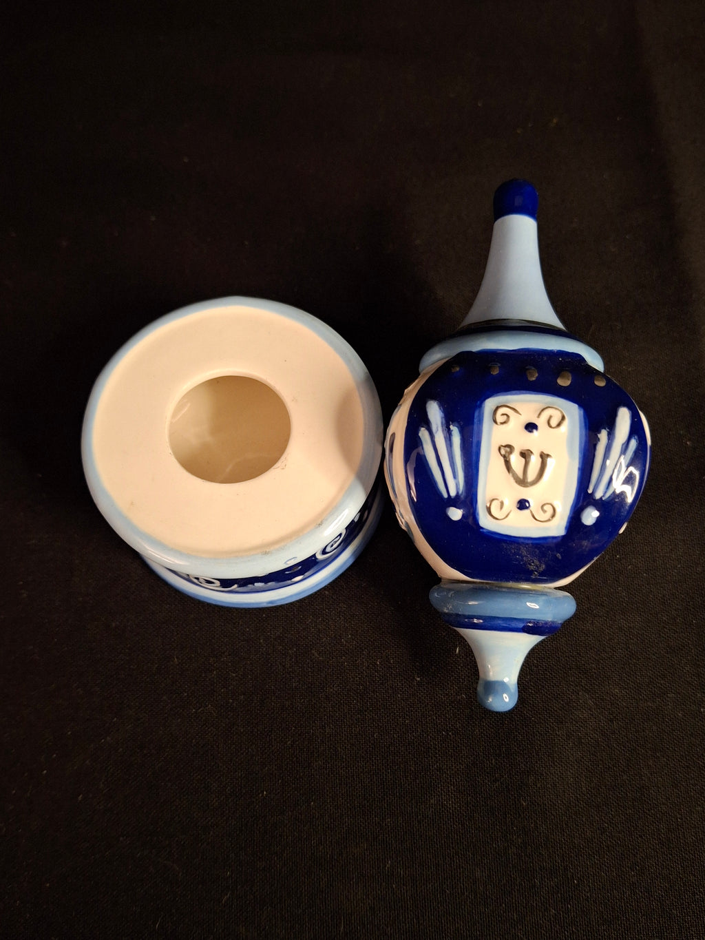 Rite Lite Jacob Rosenthal Ceramic Dreidel with Stand Susan Fischer Weis Blue White