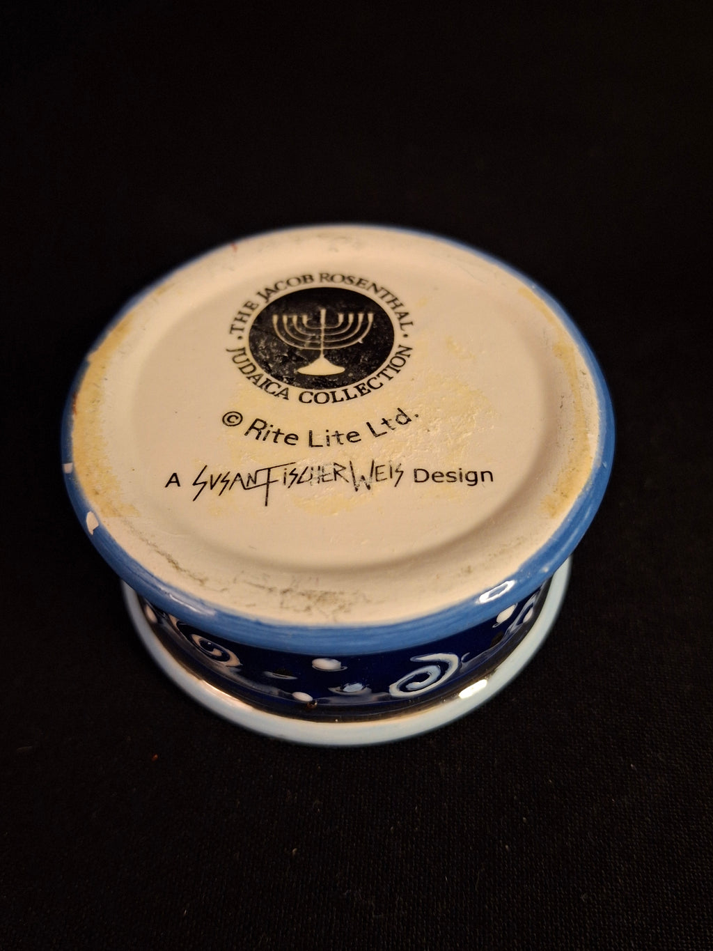 Rite Lite Jacob Rosenthal Ceramic Dreidel with Stand Susan Fischer Weis Blue White