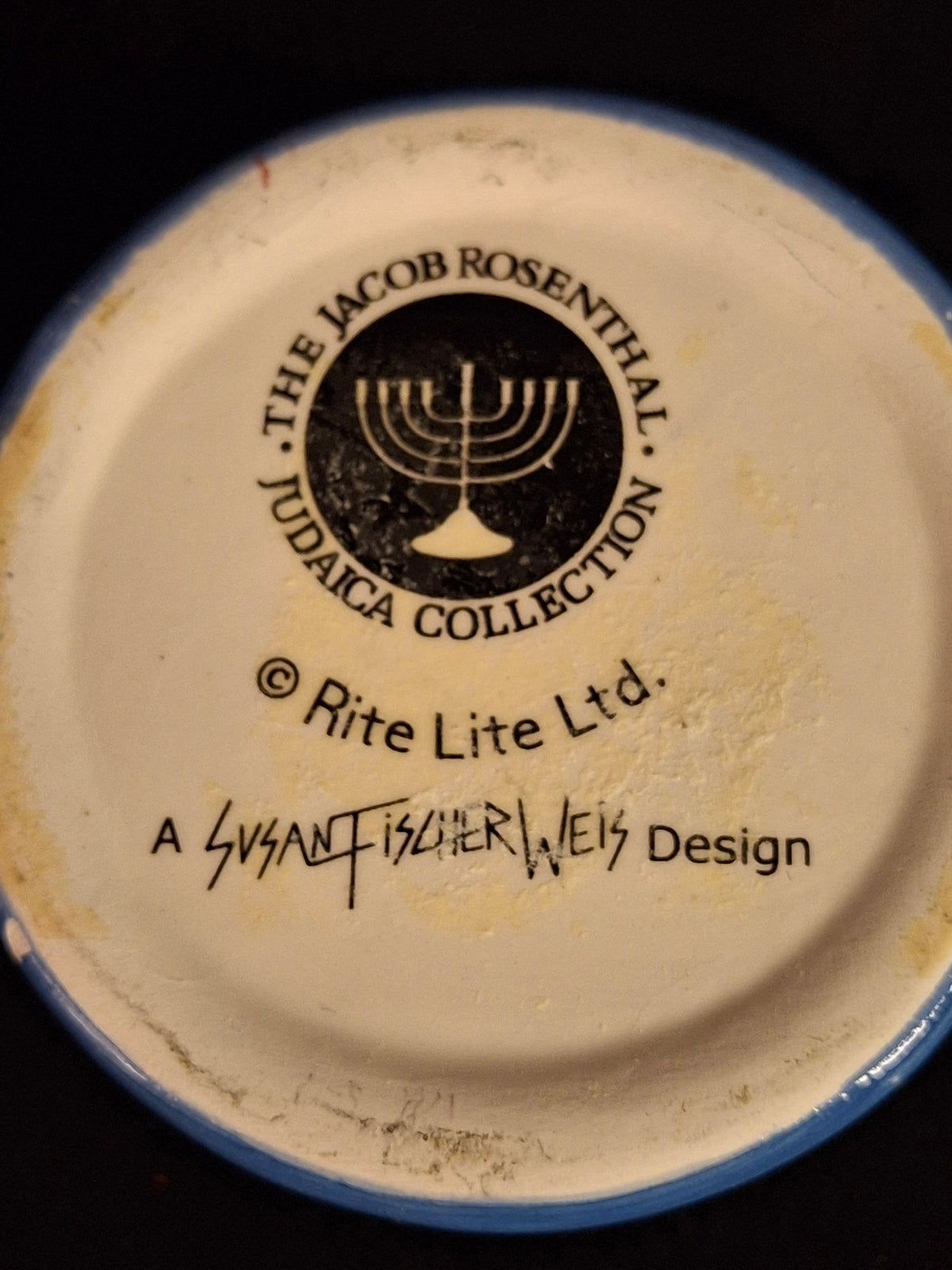 Rite Lite Jacob Rosenthal Ceramic Dreidel with Stand Susan Fischer Weis Blue White