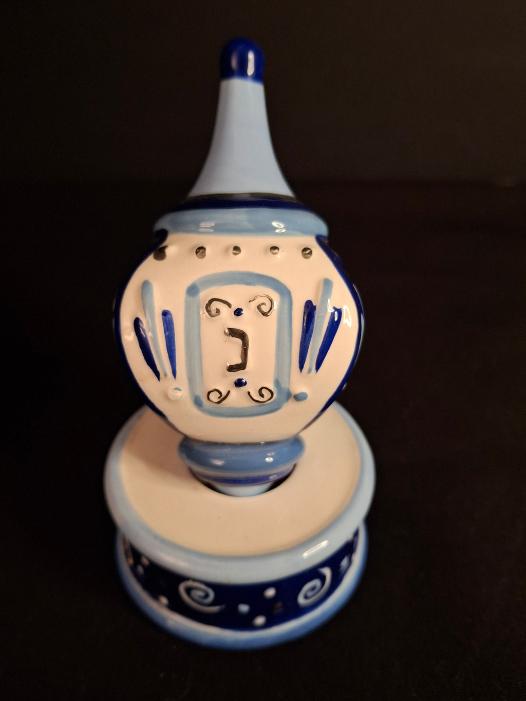 Rite Lite Jacob Rosenthal Ceramic Dreidel with Stand Susan Fischer Weis Blue White