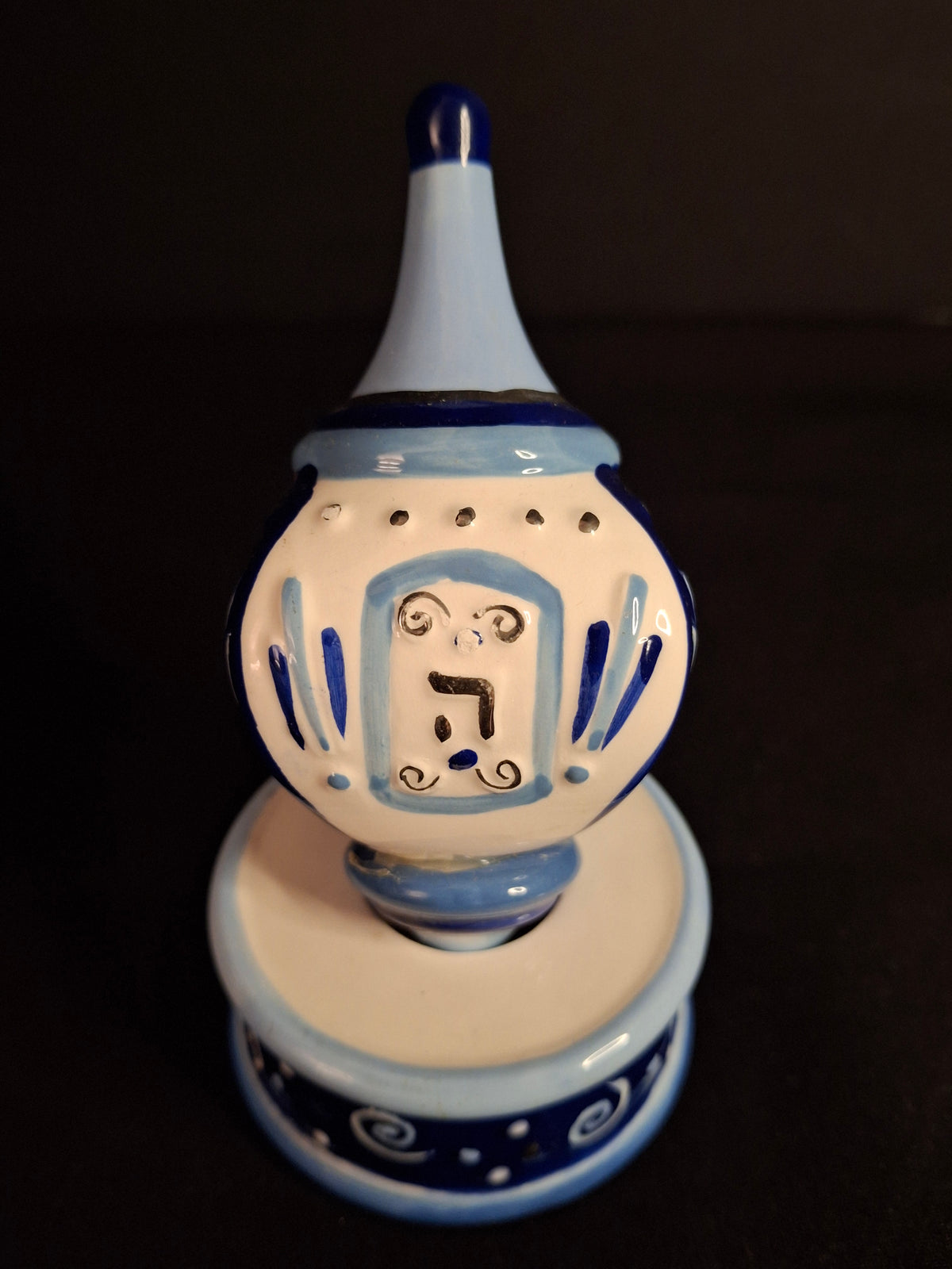 Rite Lite Jacob Rosenthal Ceramic Dreidel with Stand Susan Fischer Weis Blue White