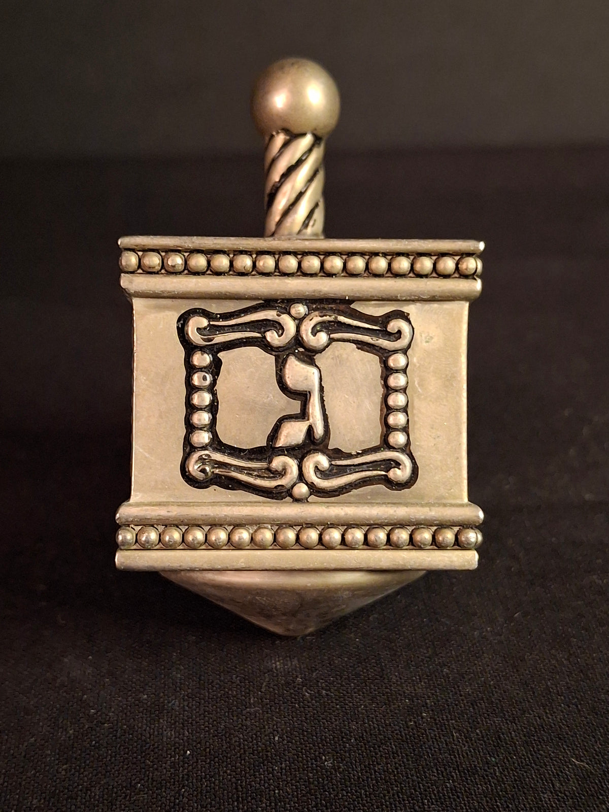 Vintage Heavy Cast Metal Silver Plated Dreidel Sevivon Judaica Hanukkah Spin Top