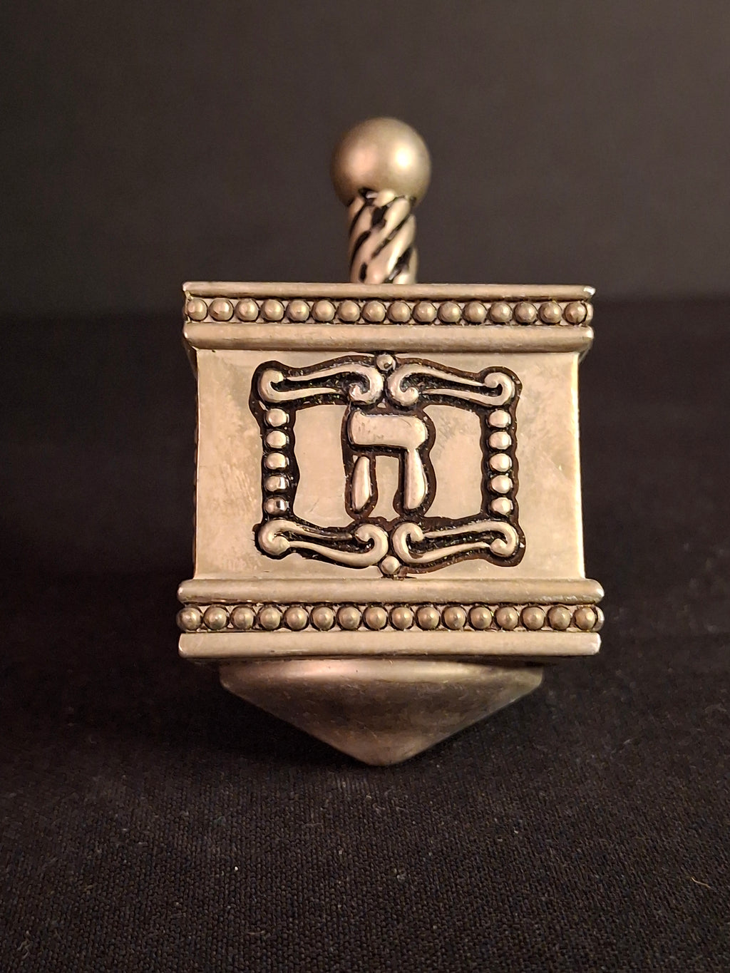 Vintage Heavy Cast Metal Silver Plated Dreidel Sevivon Judaica Hanukkah Spin Top