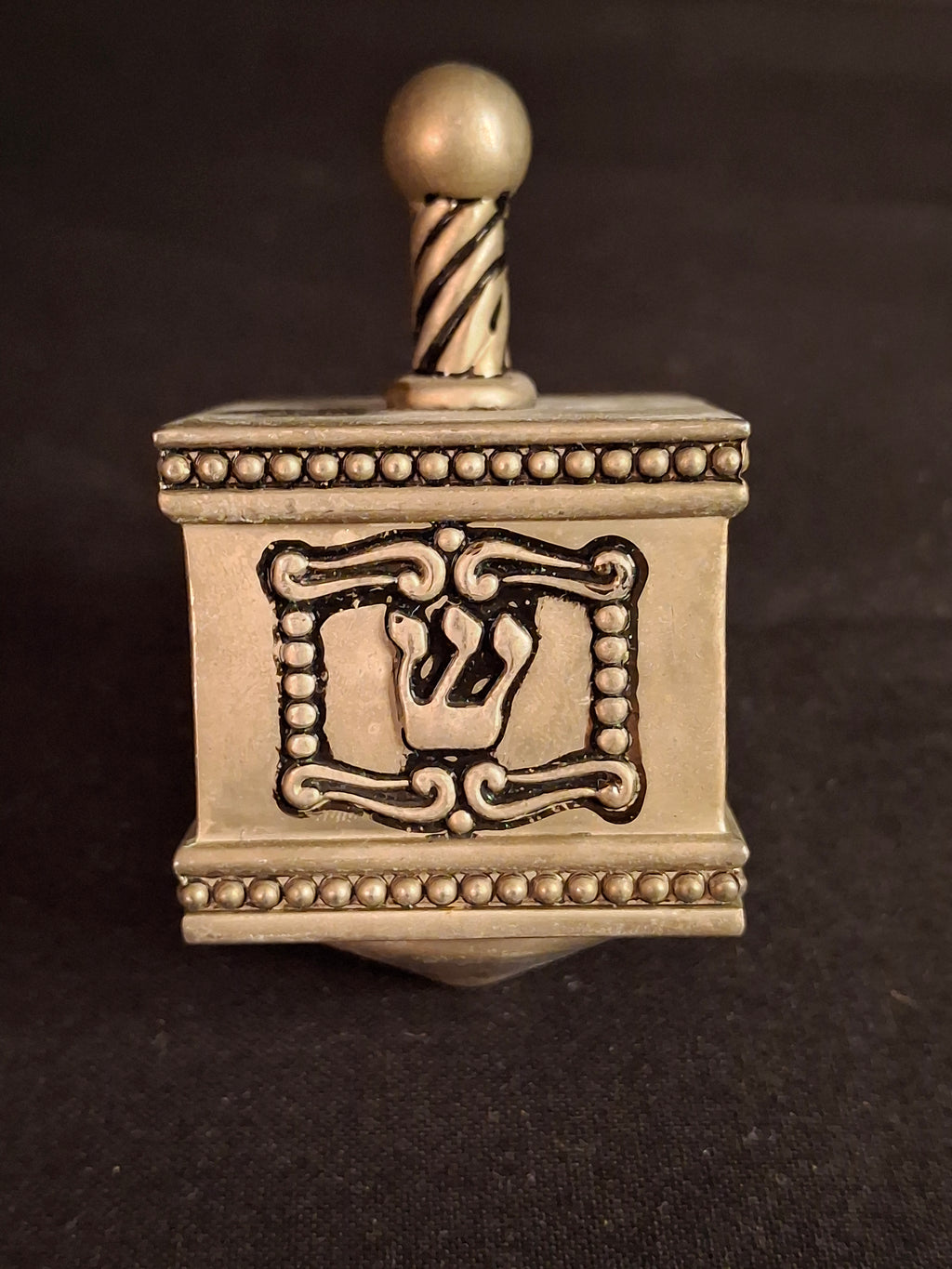 Vintage Heavy Cast Metal Silver Plated Dreidel Sevivon Judaica Hanukkah Spin Top