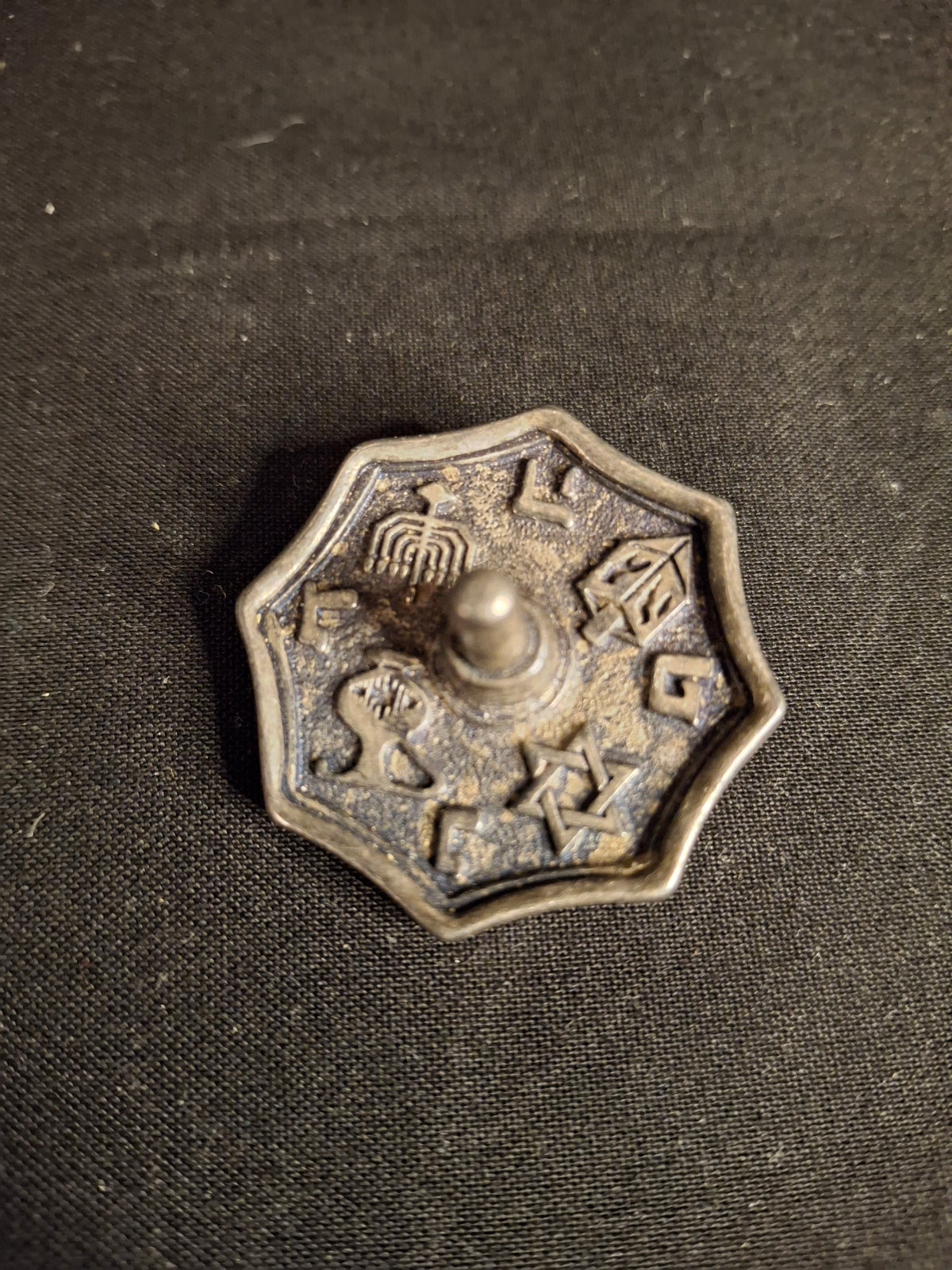 Vintage Silver Plated Metal Flat Top Dreidel Sevivon Octagonal Judaica Hanukkah