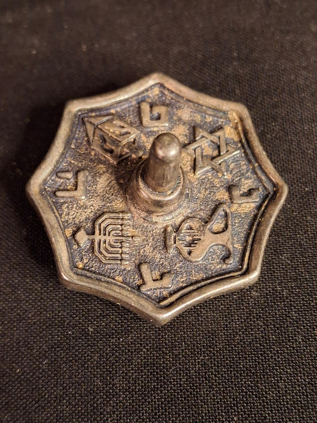 Vintage Silver Plated Metal Flat Top Dreidel Sevivon Octagonal Judaica Hanukkah