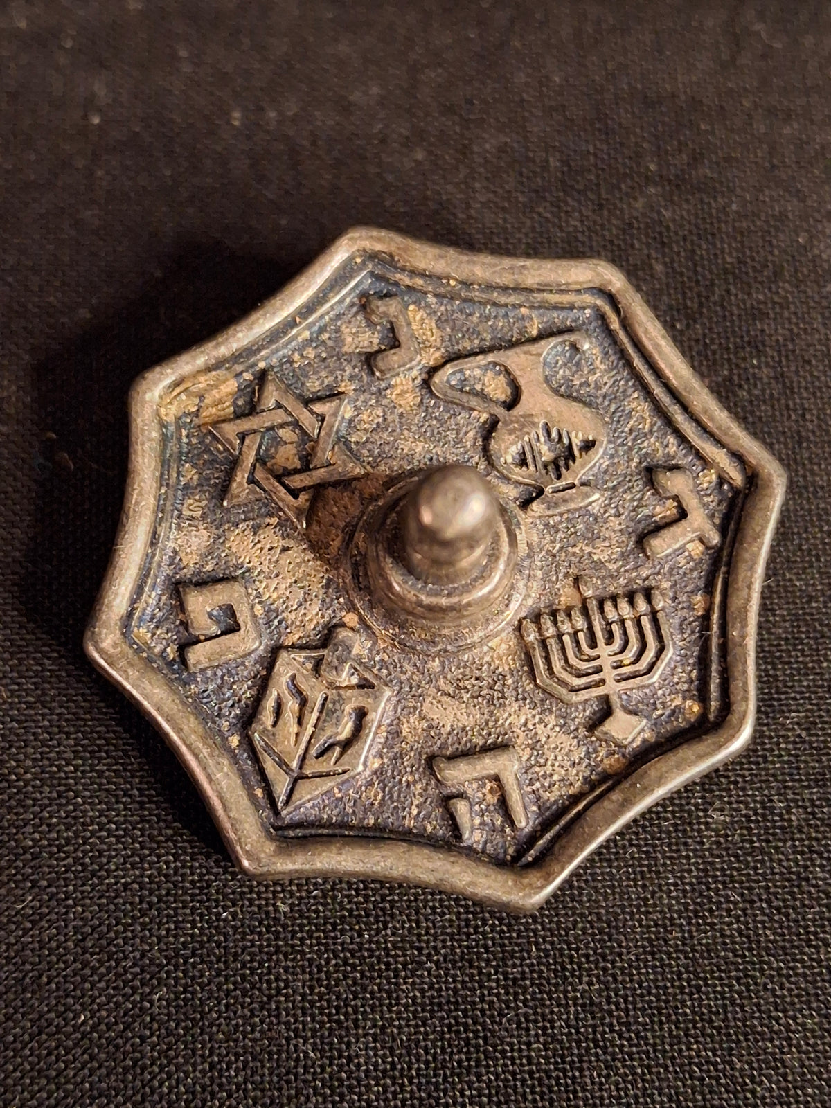 Vintage Silver Plated Metal Flat Top Dreidel Sevivon Octagonal Judaica Hanukkah