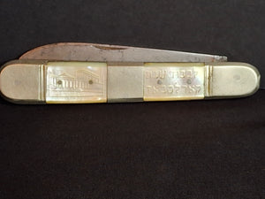 Rare Antique Mother of Pearl Folding Shabbat Challah Knife Karlsbad Judaica Jerusalem Temple Engraved