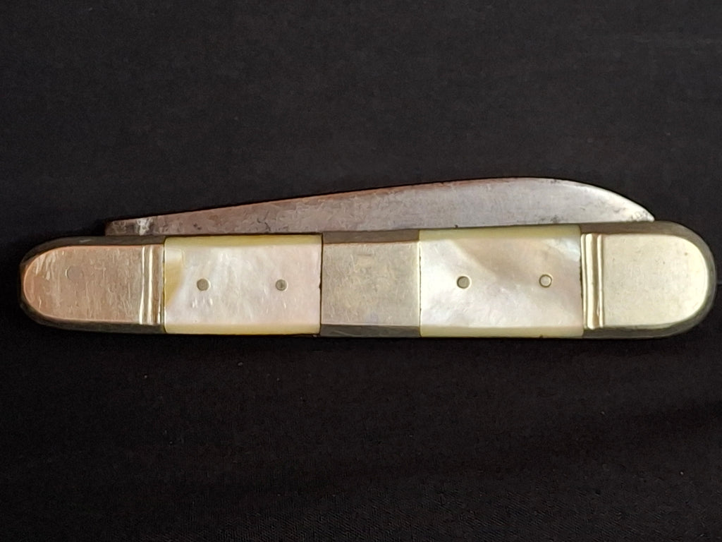 Rare Antique Mother of Pearl Folding Shabbat Challah Knife Karlsbad Judaica Jerusalem Temple Engraved