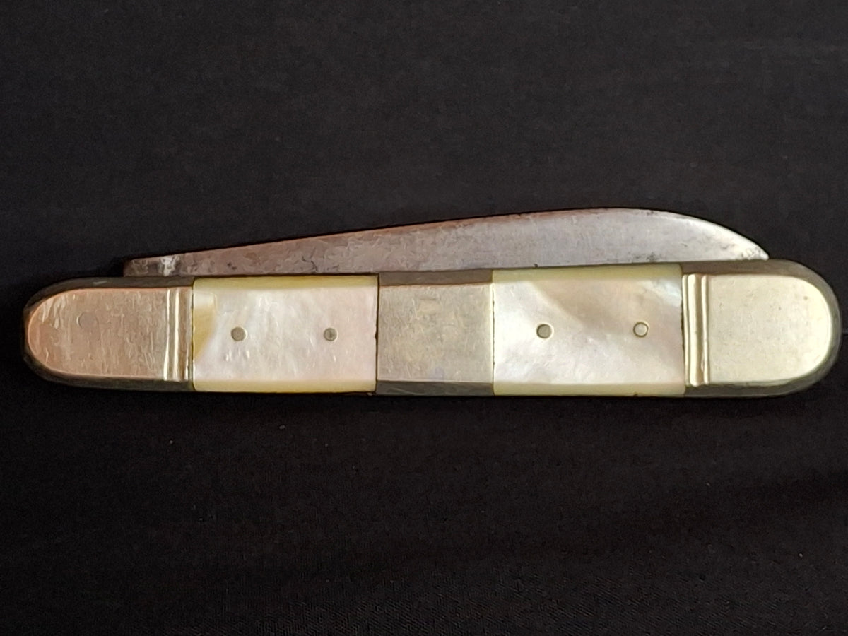 Rare Antique Mother of Pearl Folding Shabbat Challah Knife Karlsbad Judaica Jerusalem Temple Engraved