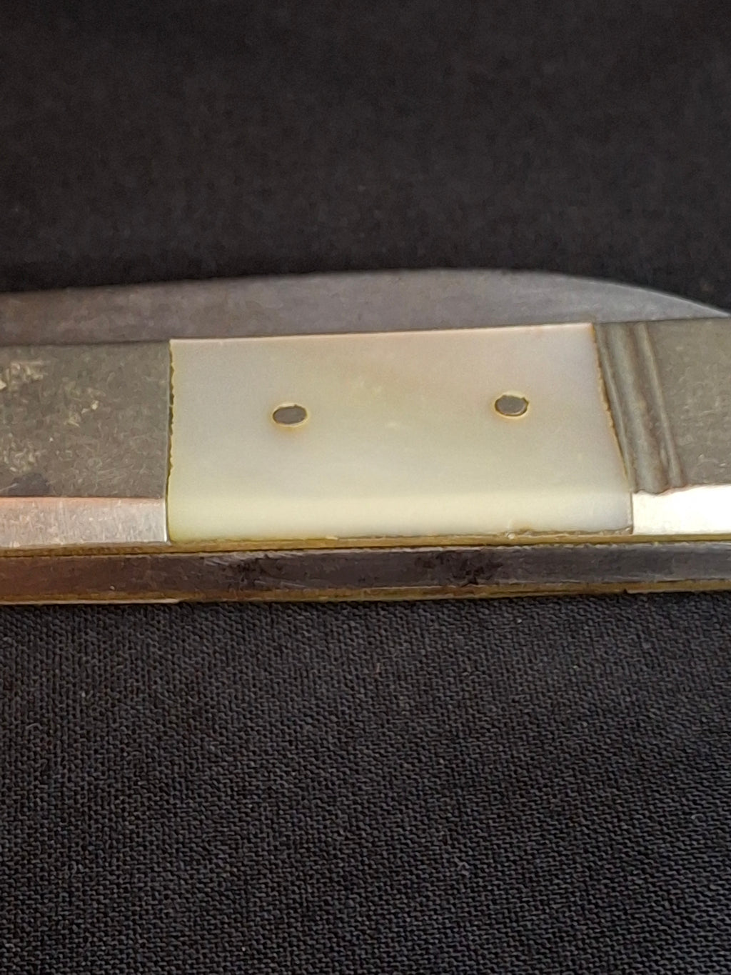 Rare Antique Mother of Pearl Folding Shabbat Challah Knife Karlsbad Judaica Jerusalem Temple Engraved