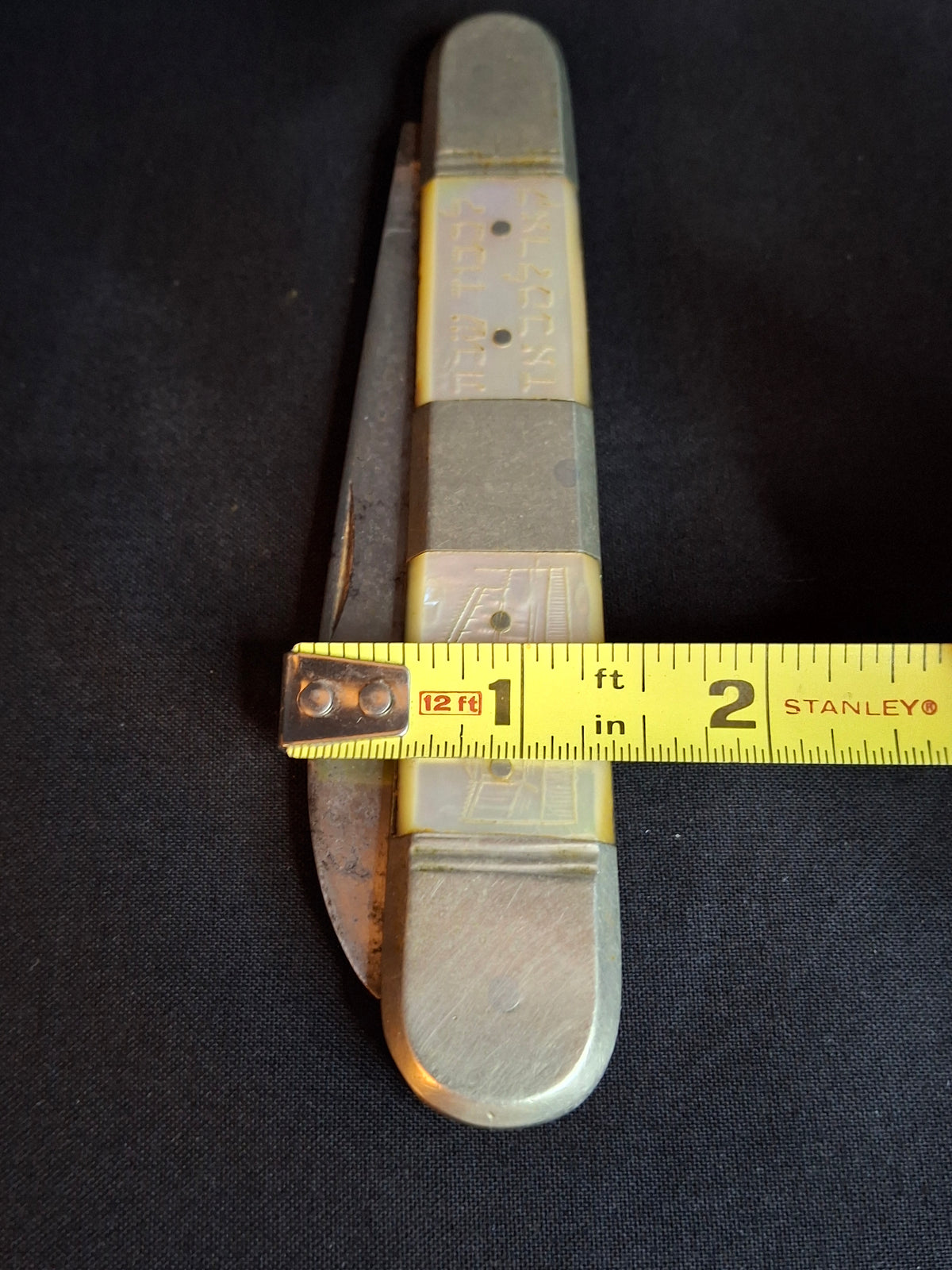 Rare Antique Mother of Pearl Folding Shabbat Challah Knife Karlsbad Judaica Jerusalem Temple Engraved