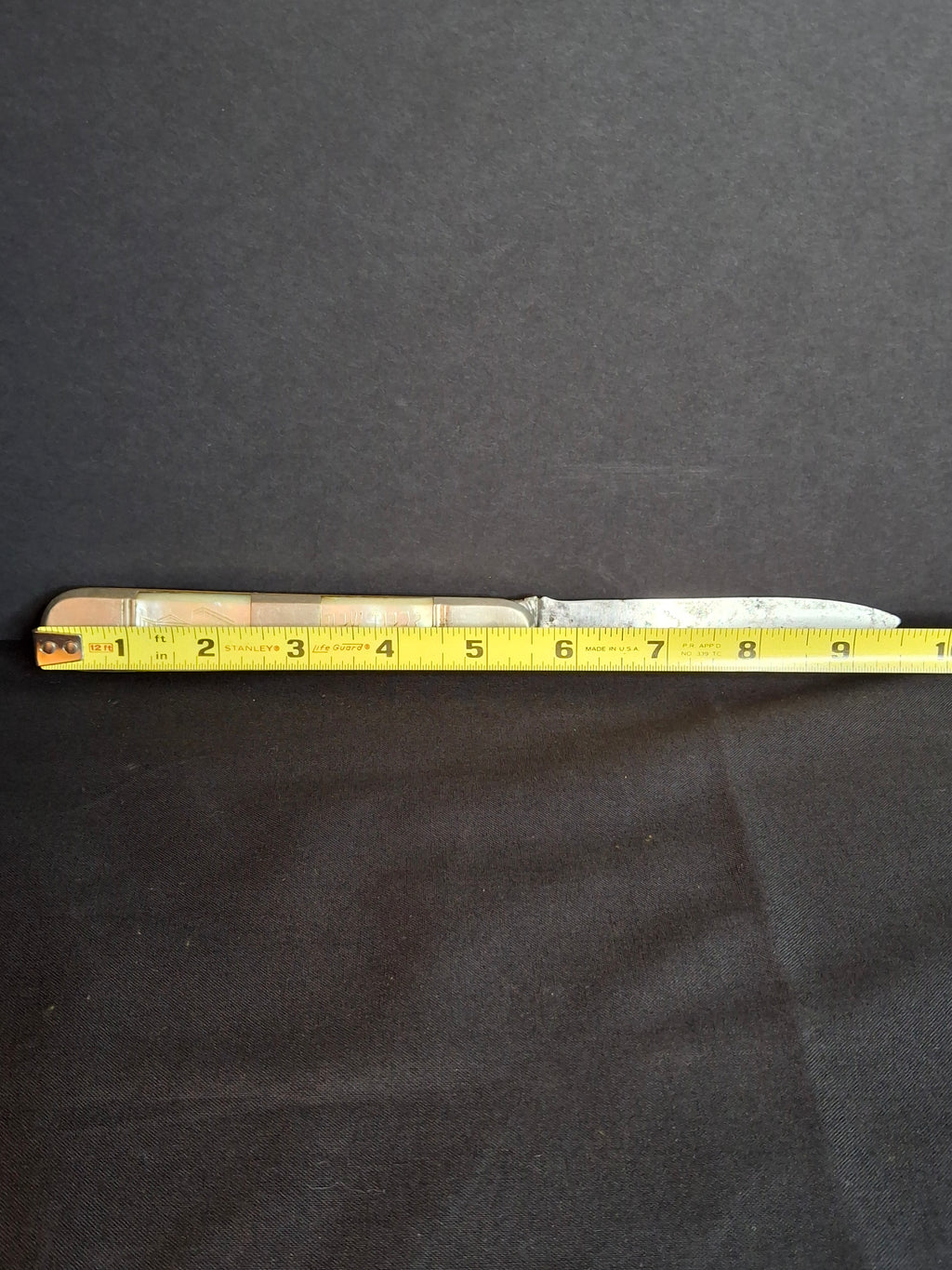 Rare Antique Mother of Pearl Folding Shabbat Challah Knife Karlsbad Judaica Jerusalem Temple Engraved
