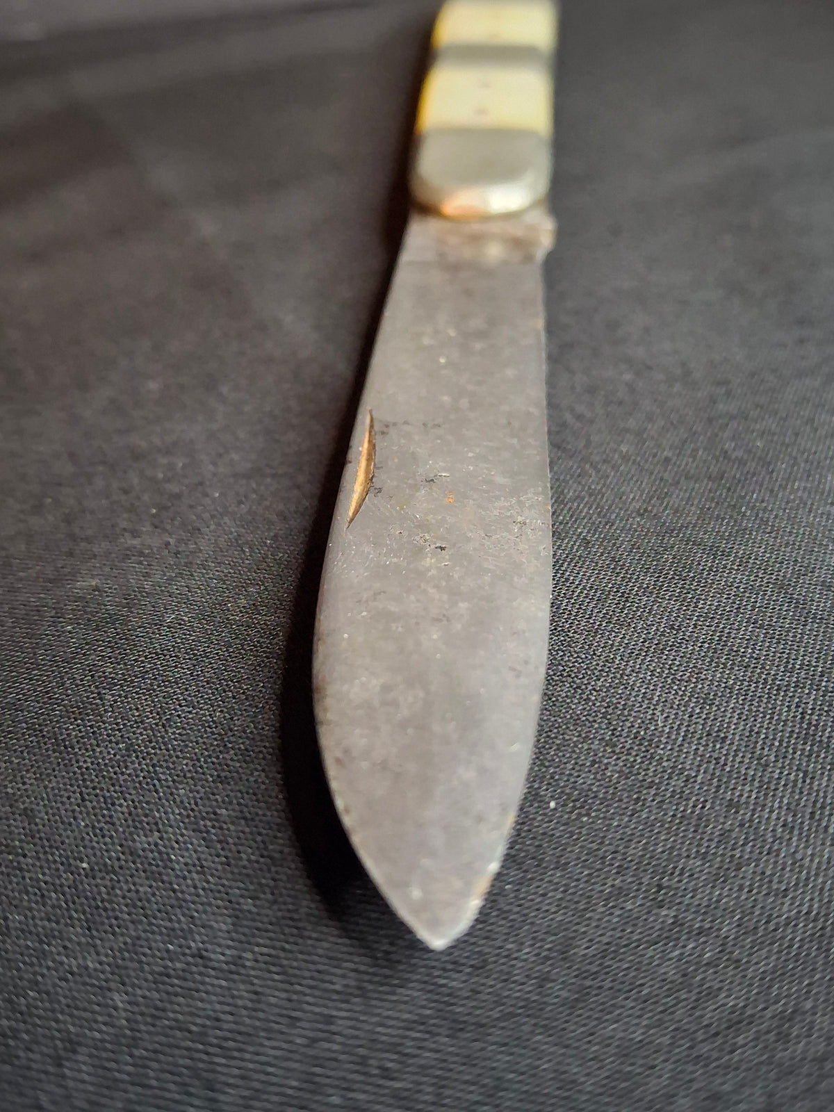 Rare Antique Mother of Pearl Folding Shabbat Challah Knife Karlsbad Judaica Jerusalem Temple Engraved