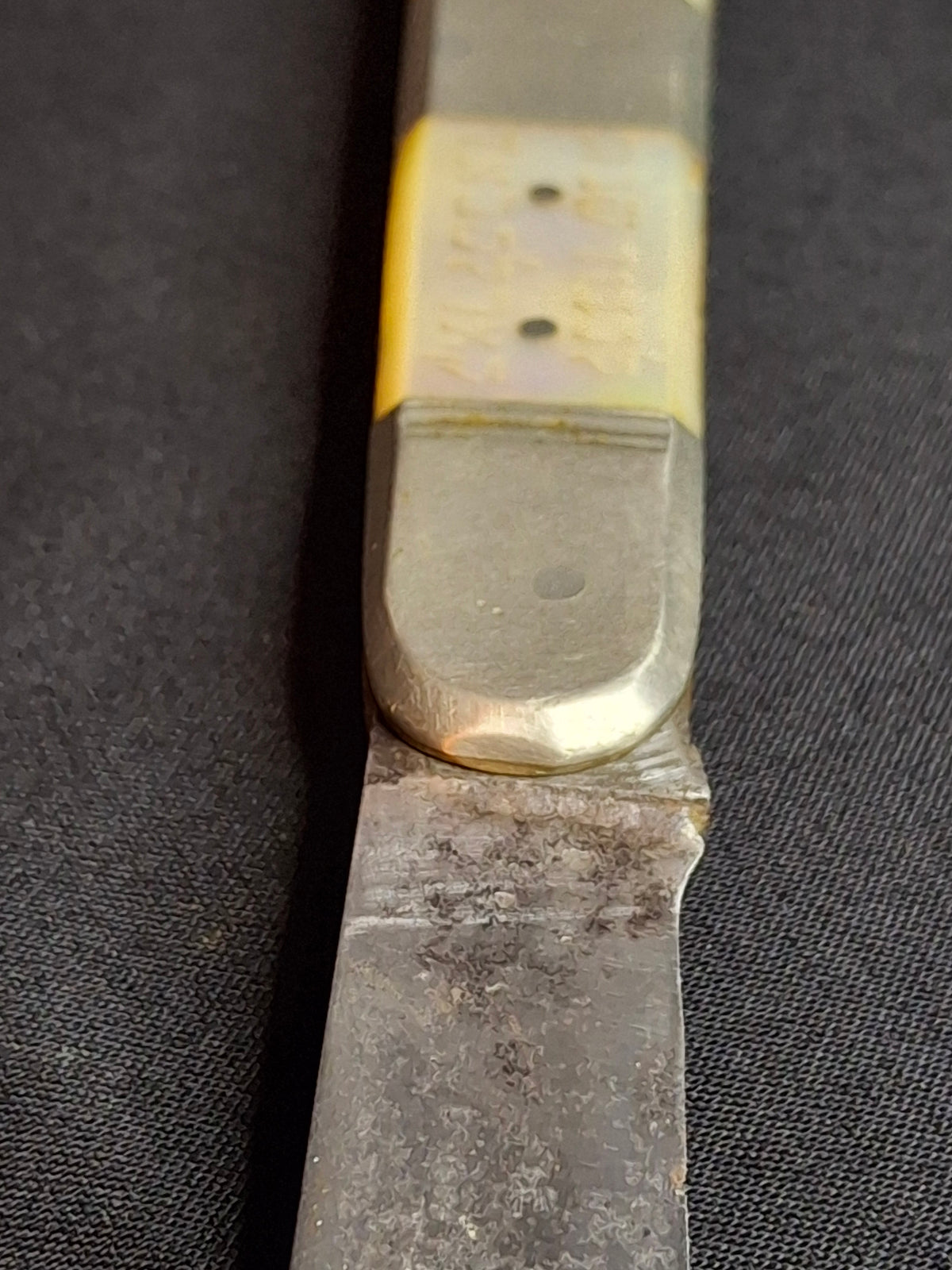 Rare Antique Mother of Pearl Folding Shabbat Challah Knife Karlsbad Judaica Jerusalem Temple Engraved