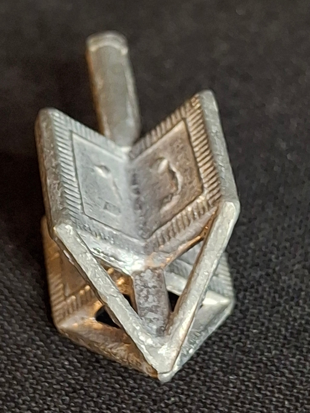 Vintage Pewter Dreidel Sevivon Star of David Openwork Lattice Metal Hanukkah Toy