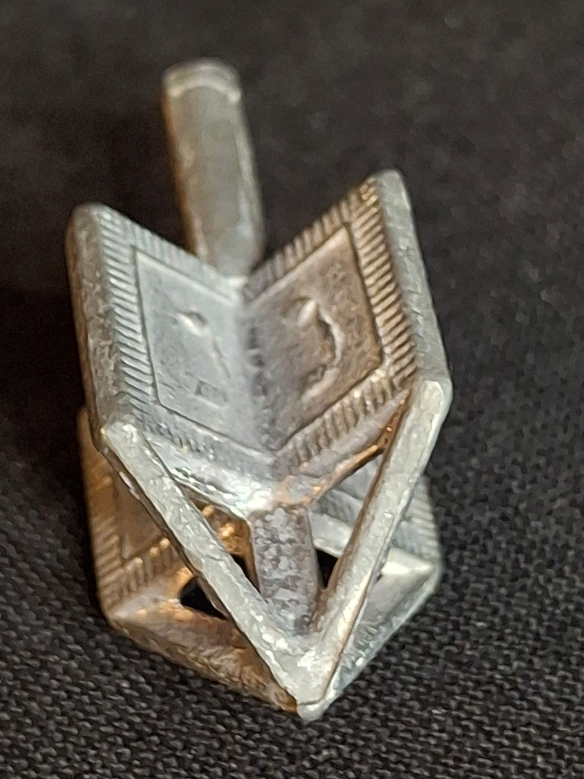 Vintage Pewter Dreidel Sevivon Star of David Openwork Lattice Metal Hanukkah Toy