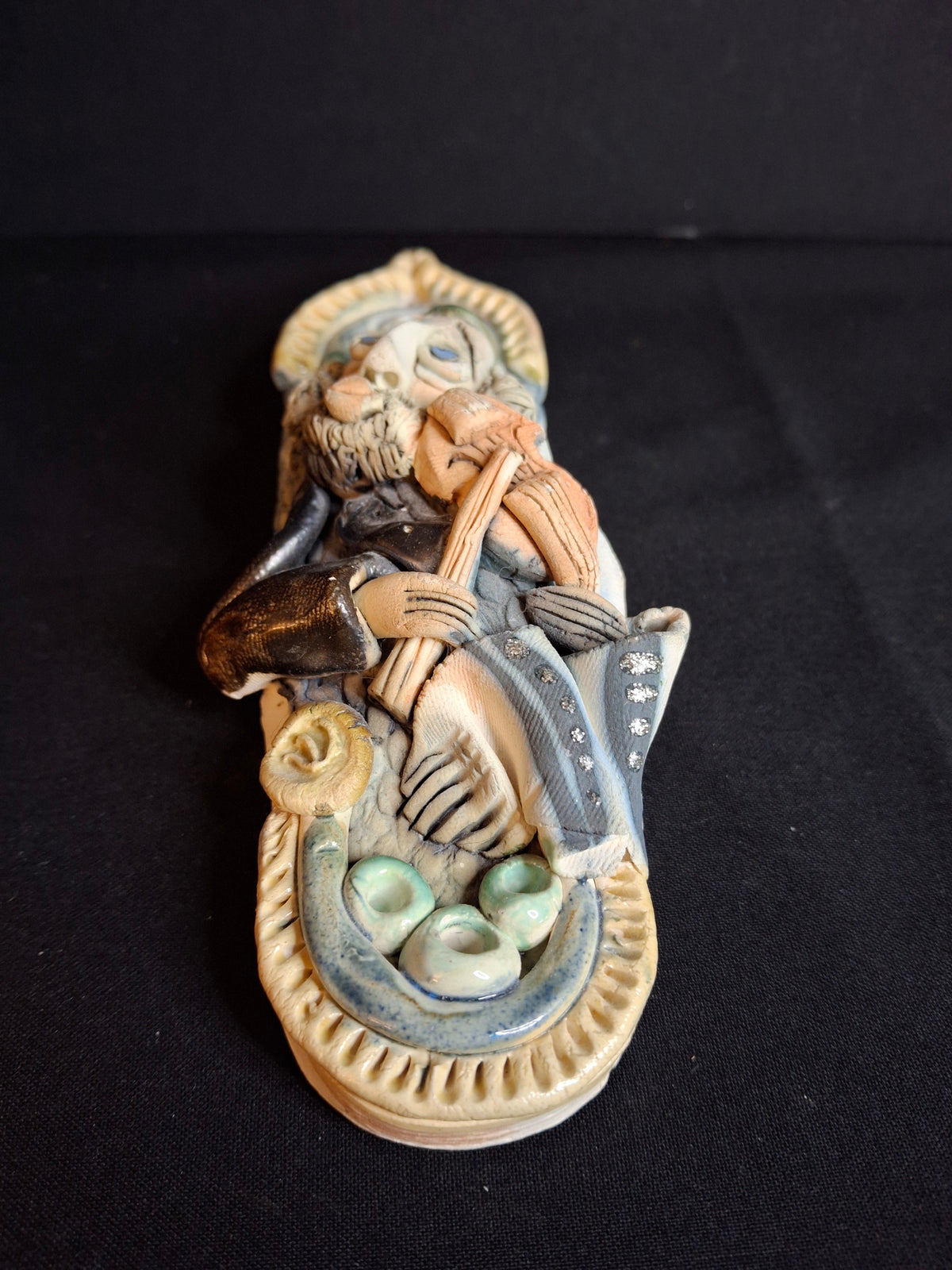 Vintage Israel Lombrozo Studio Ceramic Mezuzah Case Fiddler on Roof Clay Judaica
