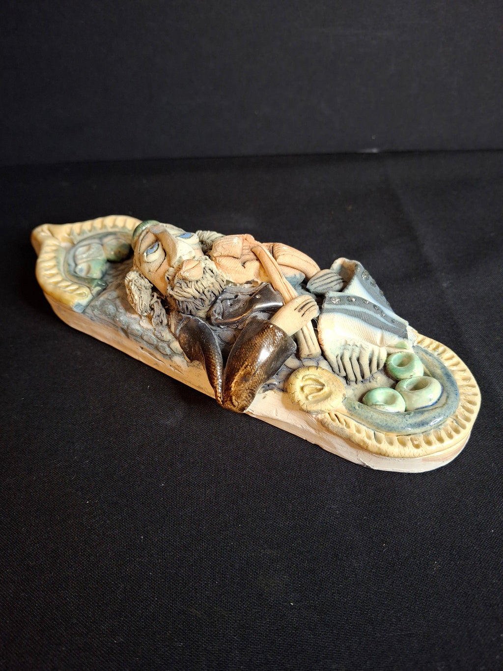 Vintage Israel Lombrozo Studio Ceramic Mezuzah Case Fiddler on Roof Clay Judaica