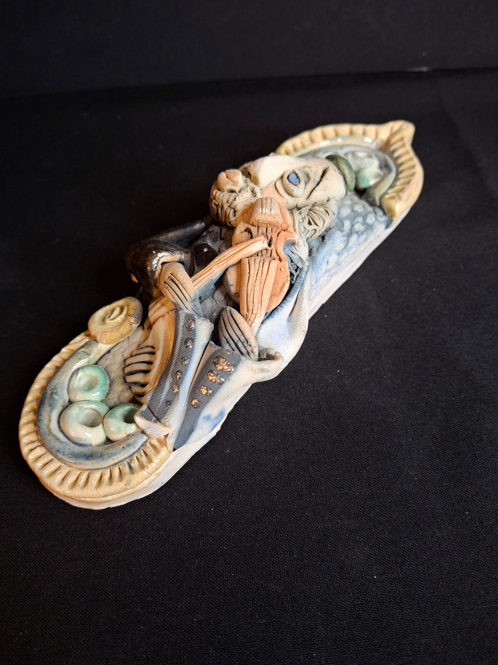 Vintage Israel Lombrozo Studio Ceramic Mezuzah Case Fiddler on Roof Clay Judaica