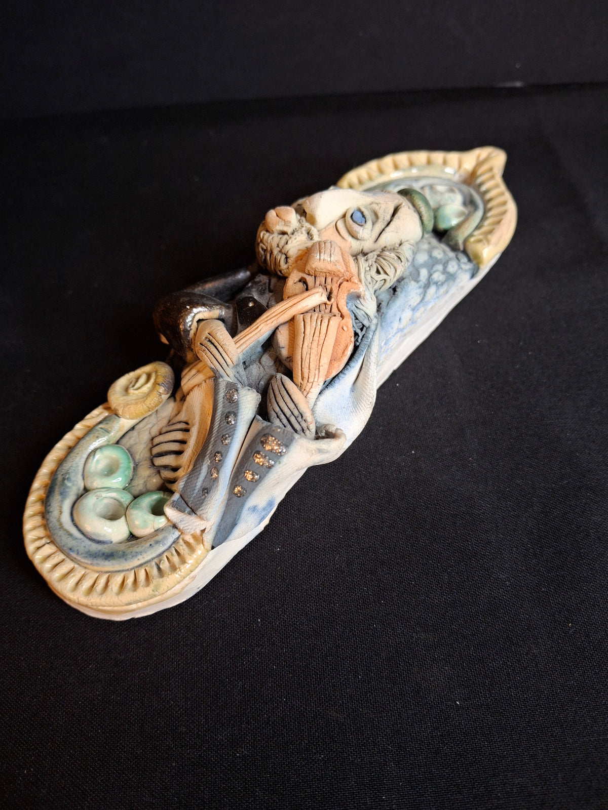 Vintage Israel Lombrozo Studio Ceramic Mezuzah Case Fiddler on Roof Clay Judaica