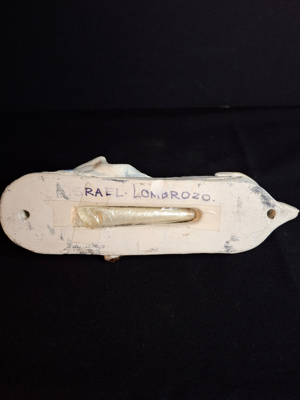 Vintage Israel Lombrozo Studio Ceramic Mezuzah Case Fiddler on Roof Clay Judaica