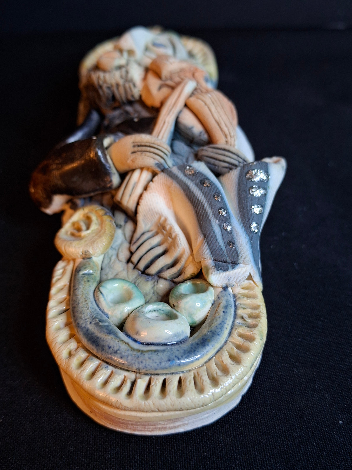 Vintage Israel Lombrozo Studio Ceramic Mezuzah Case Fiddler on Roof Clay Judaica