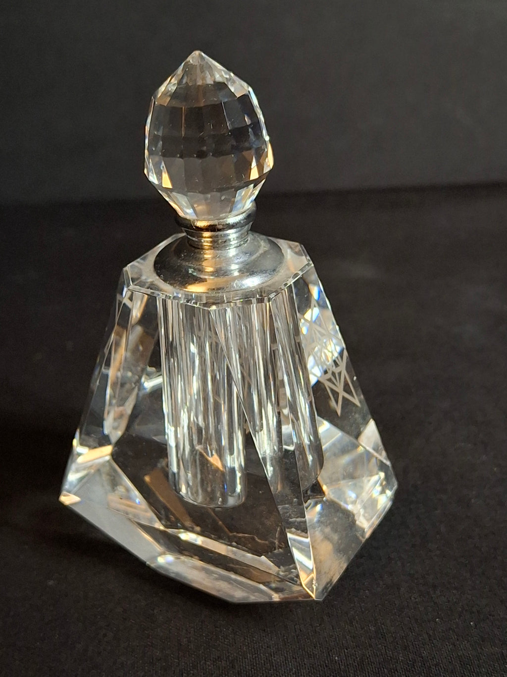 Vintage Faceted Crystal Perfume Bottle Etched Star of David Magen David Dauber