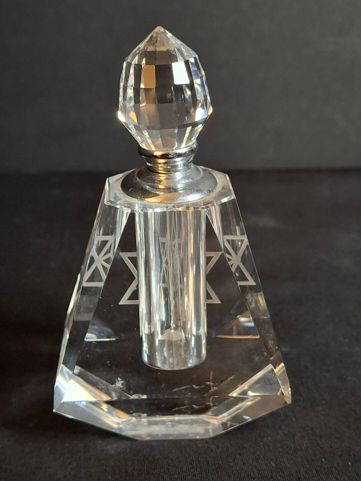 Vintage Faceted Crystal Perfume Bottle Etched Star of David Magen David Dauber