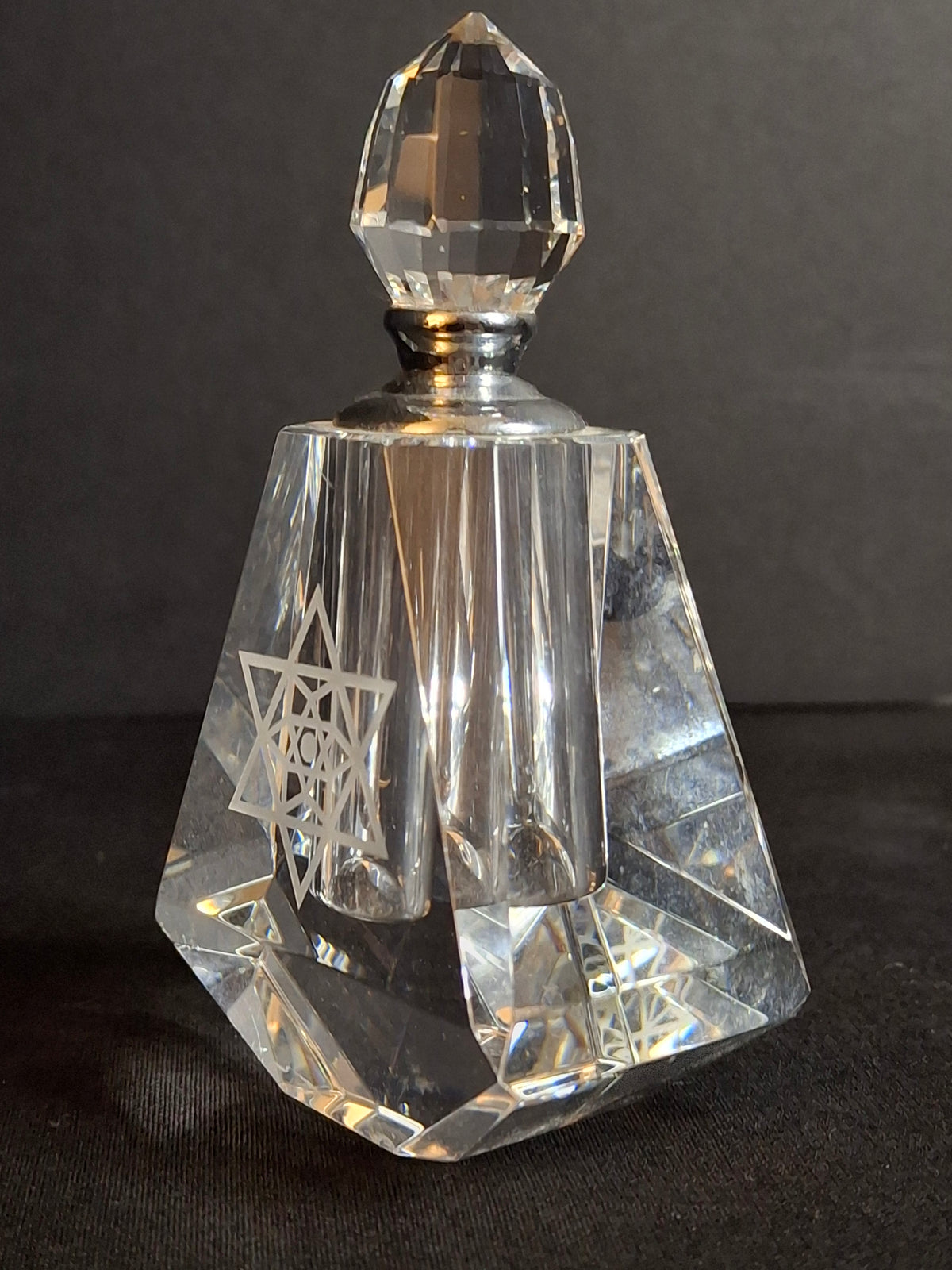 Vintage Faceted Crystal Perfume Bottle Etched Star of David Magen David Dauber
