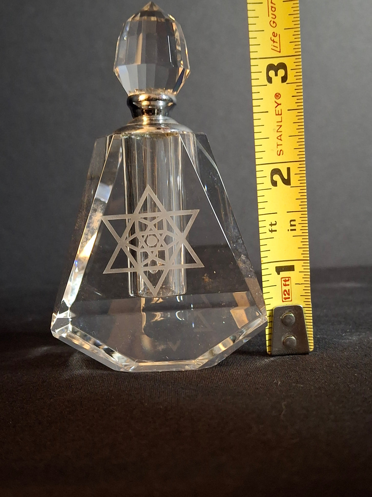 Vintage Faceted Crystal Perfume Bottle Etched Star of David Magen David Dauber