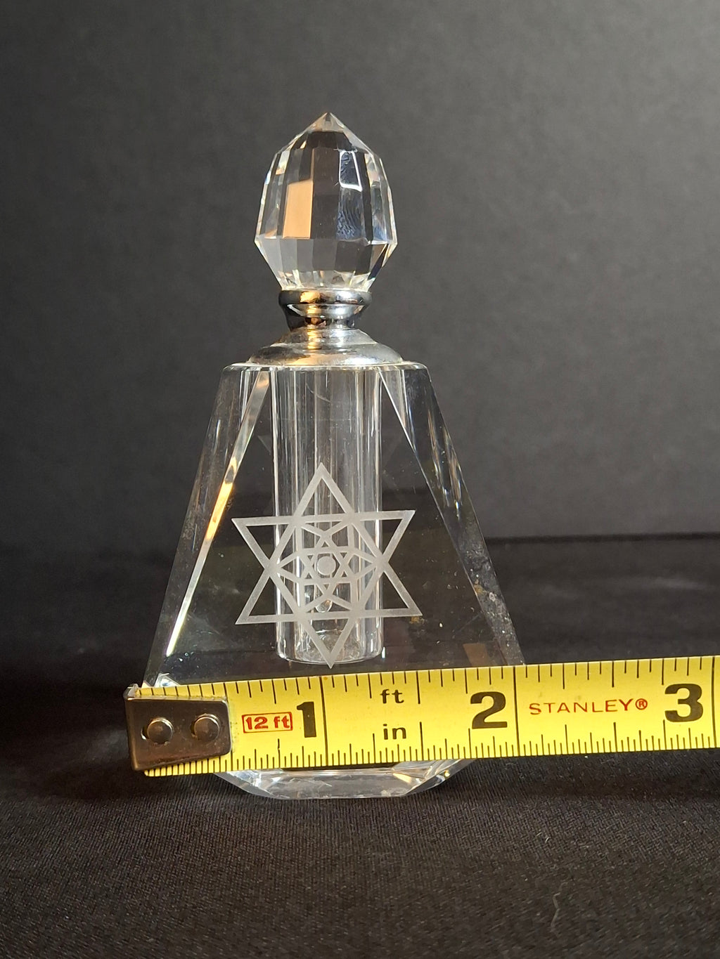 Vintage Faceted Crystal Perfume Bottle Etched Star of David Magen David Dauber