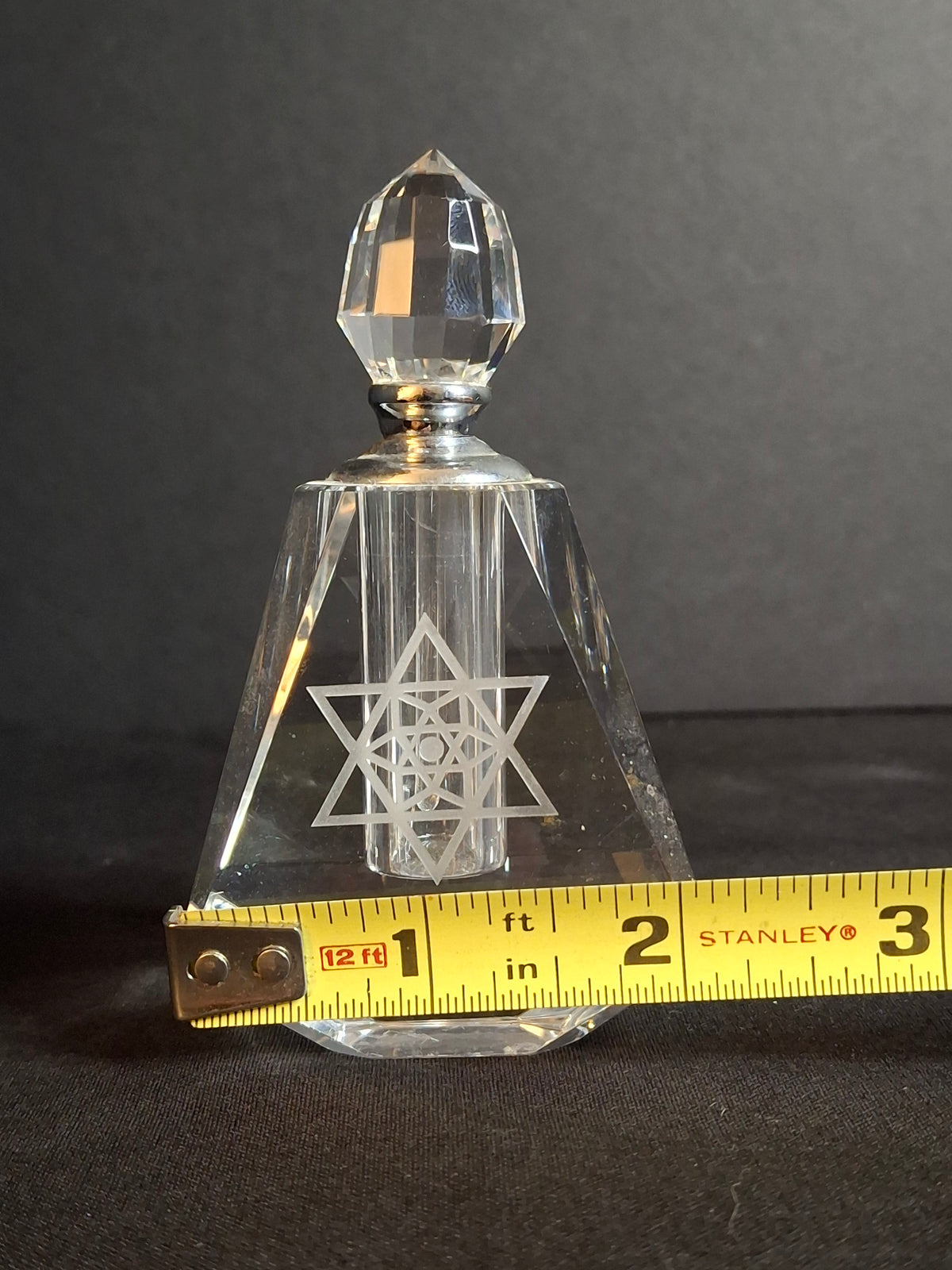 Vintage Faceted Crystal Perfume Bottle Etched Star of David Magen David Dauber
