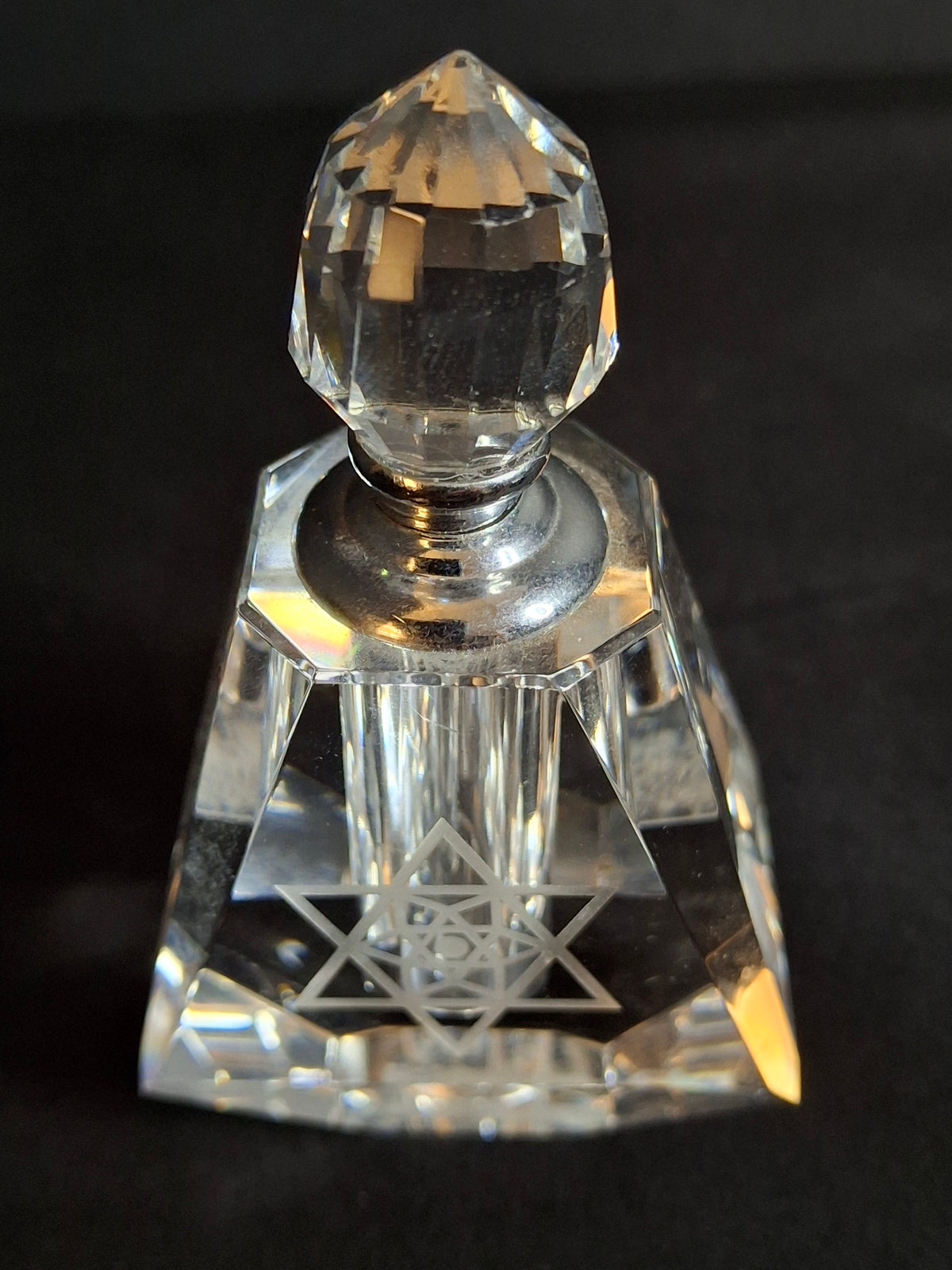 Vintage Faceted Crystal Perfume Bottle Etched Star of David Magen David Dauber