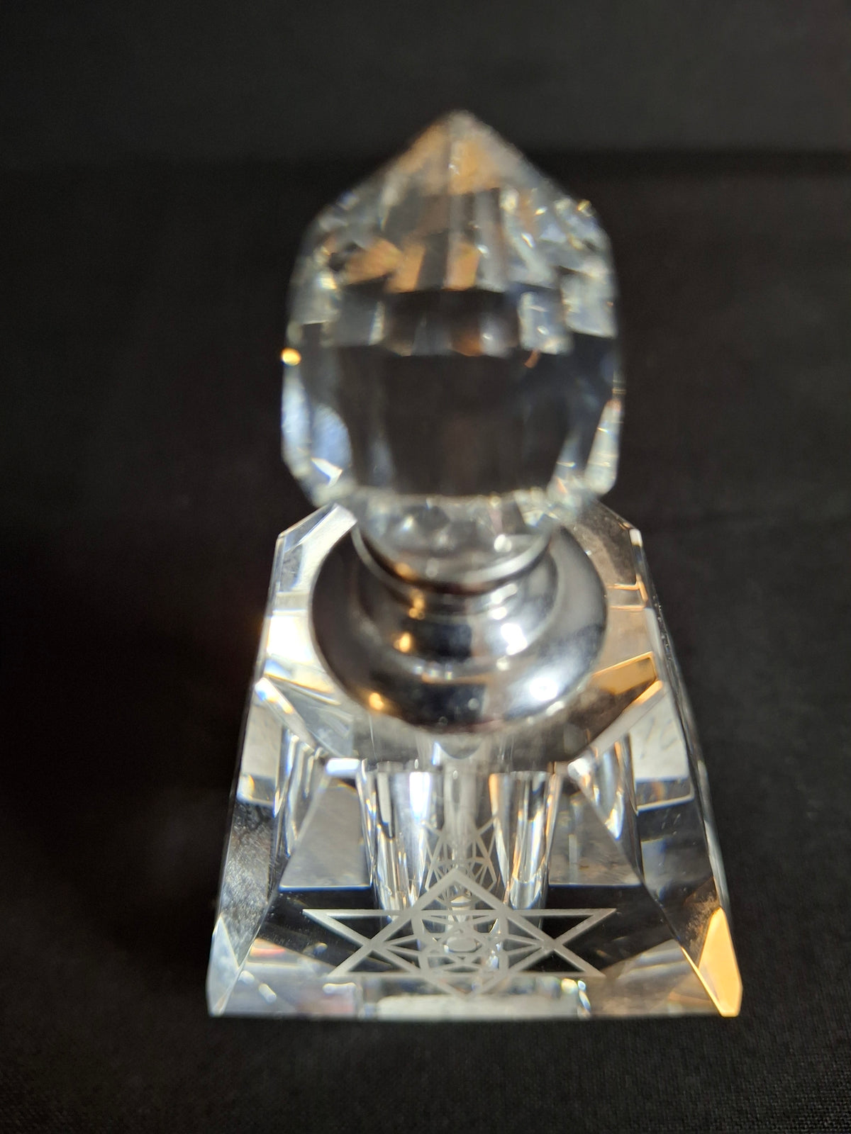 Vintage Faceted Crystal Perfume Bottle Etched Star of David Magen David Dauber