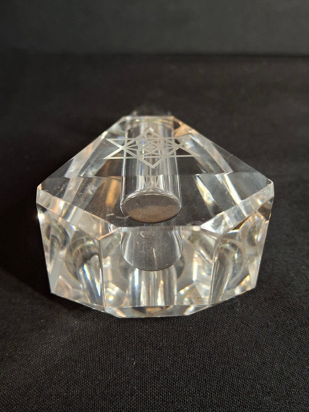 Vintage Faceted Crystal Perfume Bottle Etched Star of David Magen David Dauber